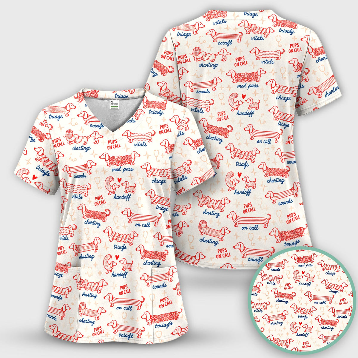 Pups On Call Dachshund Nurse Scrub Top