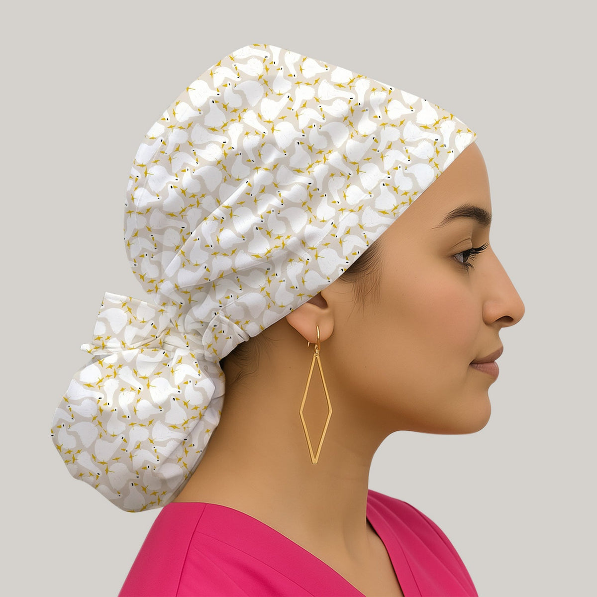 White Goose Yellow Star Scrub Cap