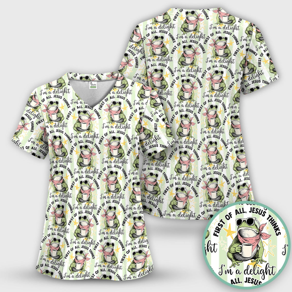 Frog Coffee Quote Nurse Scrub Set