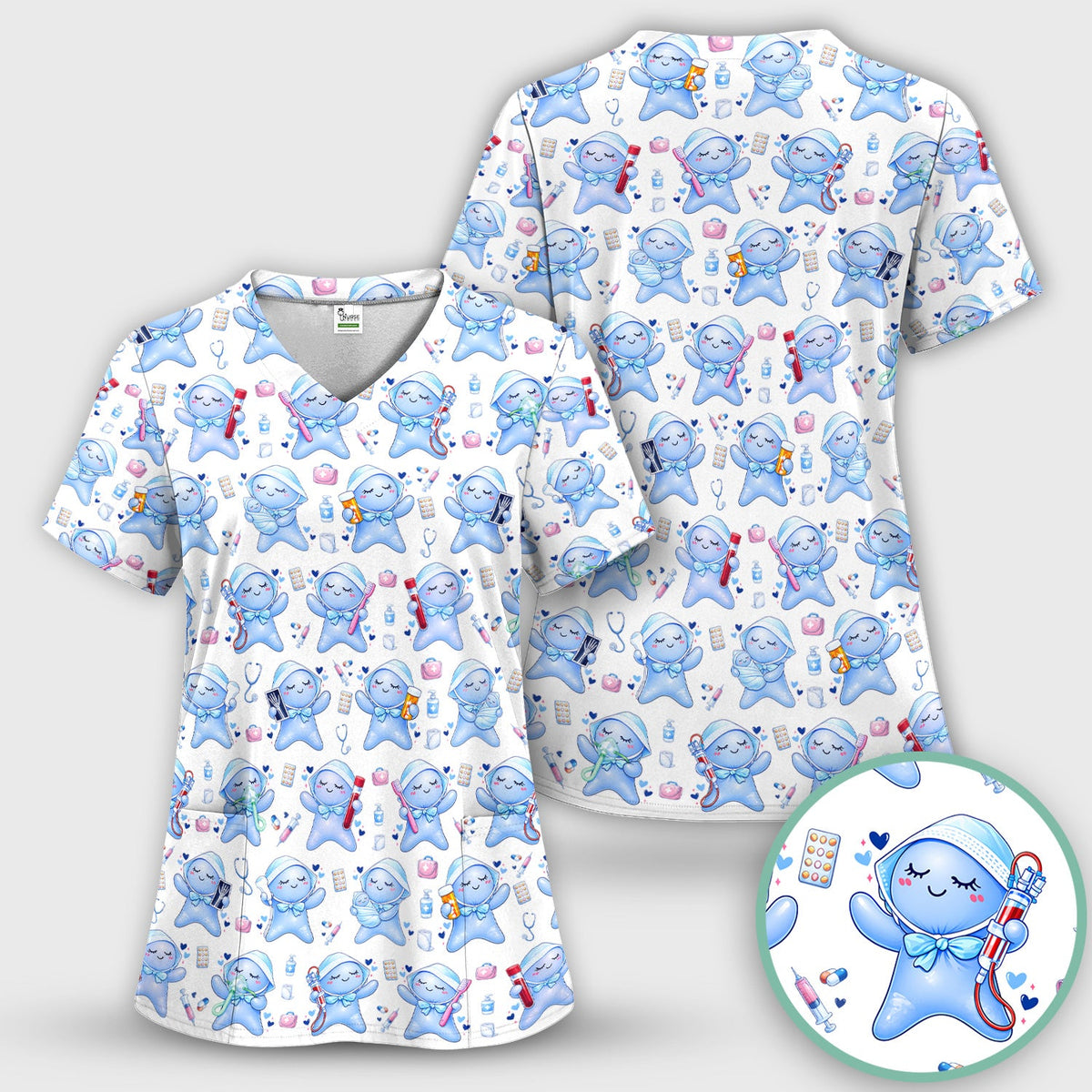 Dental Tooth Character Nurse Scrub Set