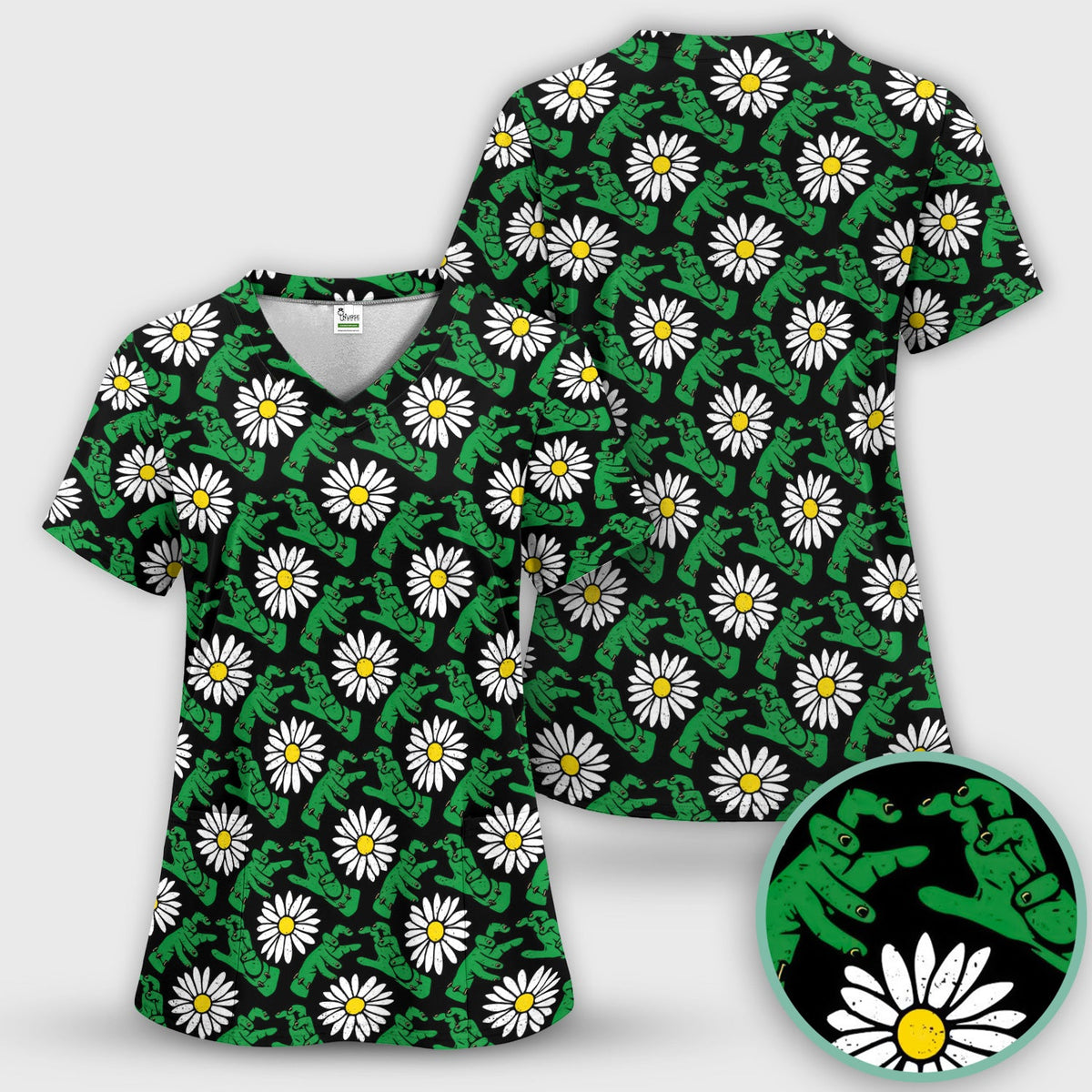 Monster Daisies Nurse Scrub Top - Halloween Gift
