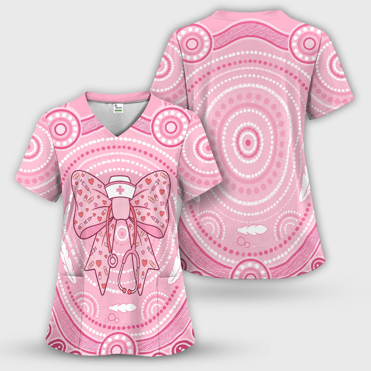 Pink Nurse Bow Stethoscope Scrub Set