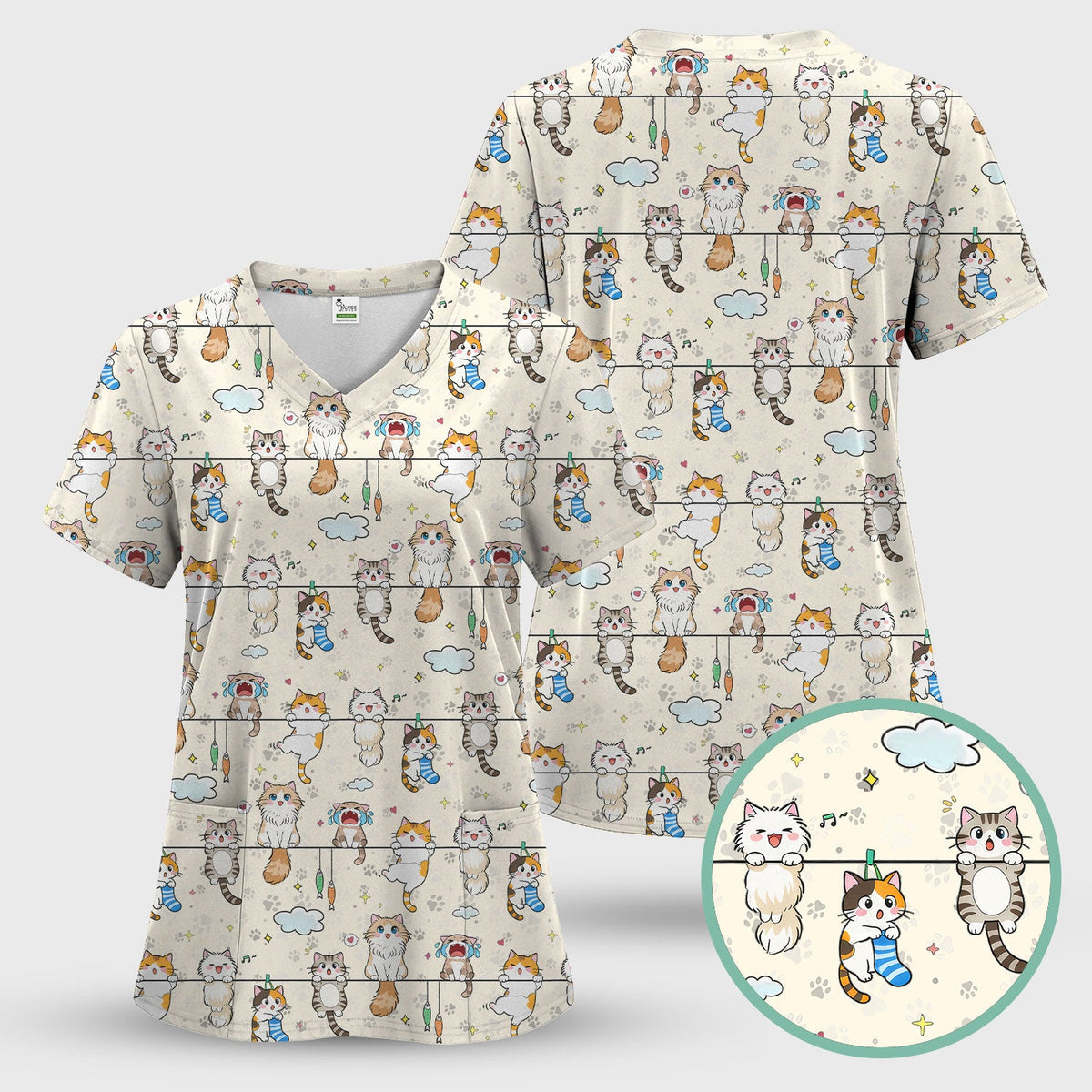 Cats With Cute Expressions Nurse Scrub Top