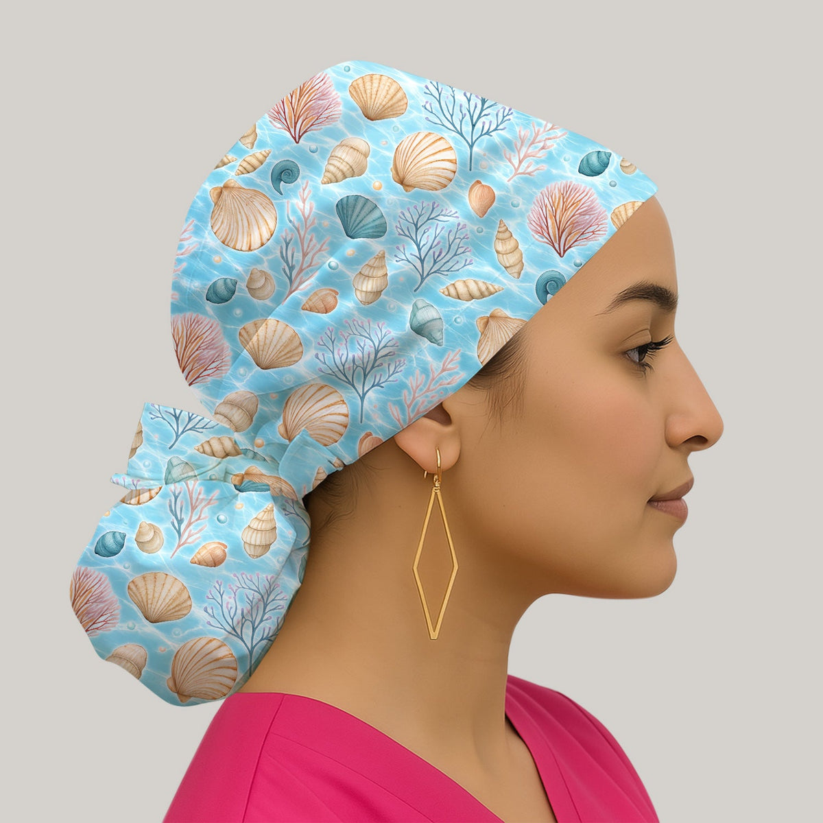 Coastal Seashell And Coral Reef Scrub Cap