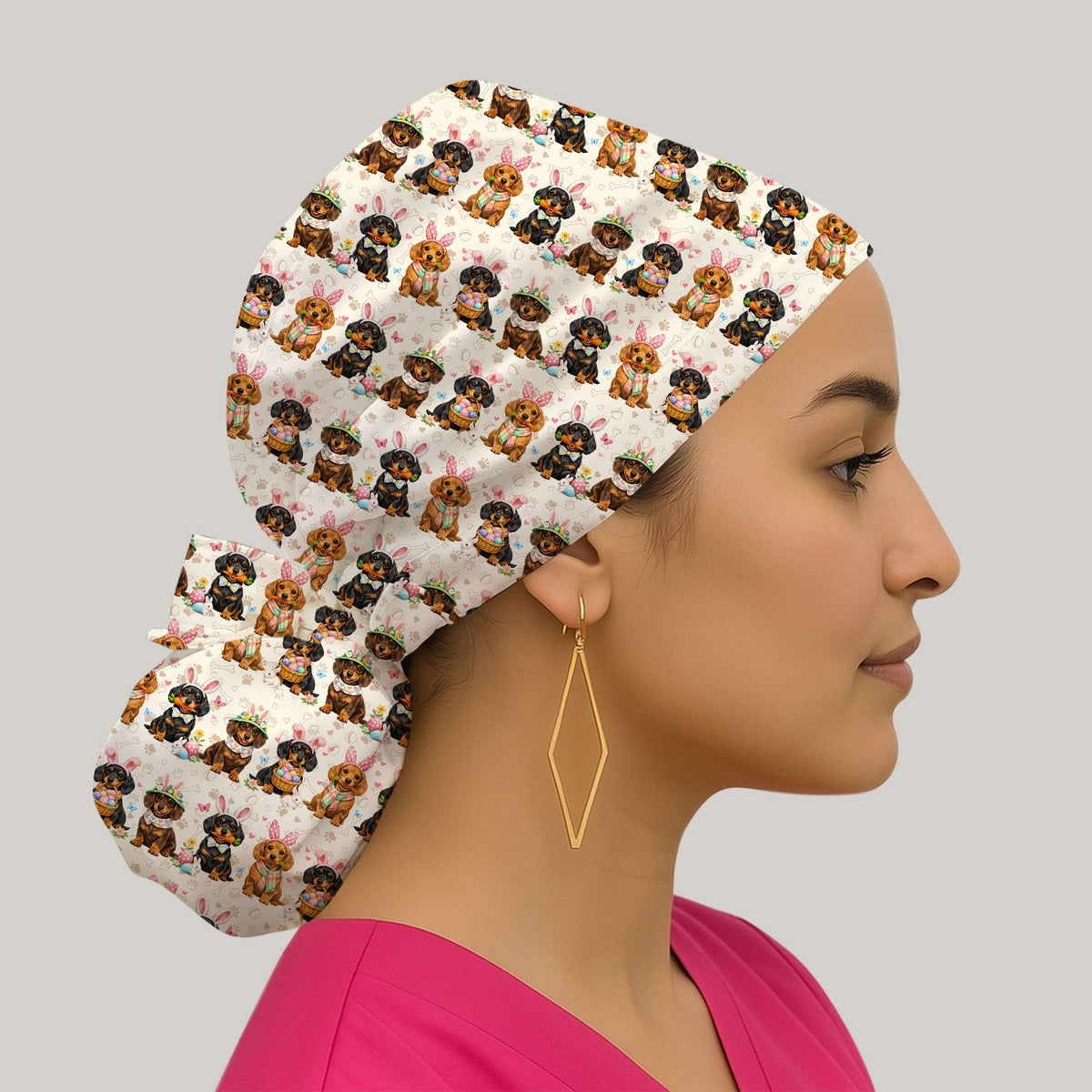 Easter Dachshund Bunny Scrub Cap