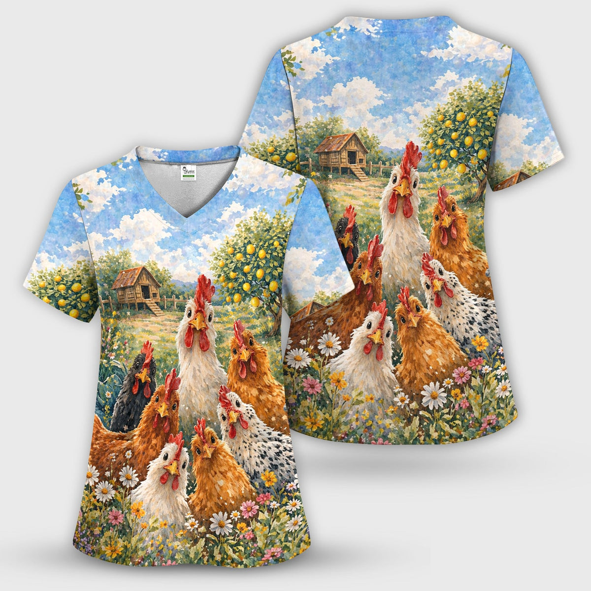 Rustic Chicken Farm Garden Nurse Scrub Set