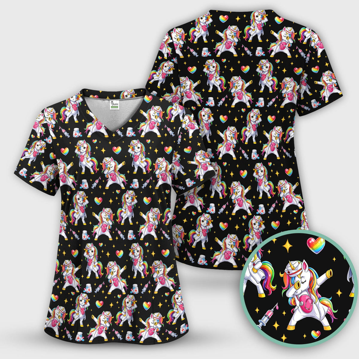 Nurse Unicorn Rainbow Scrub Set