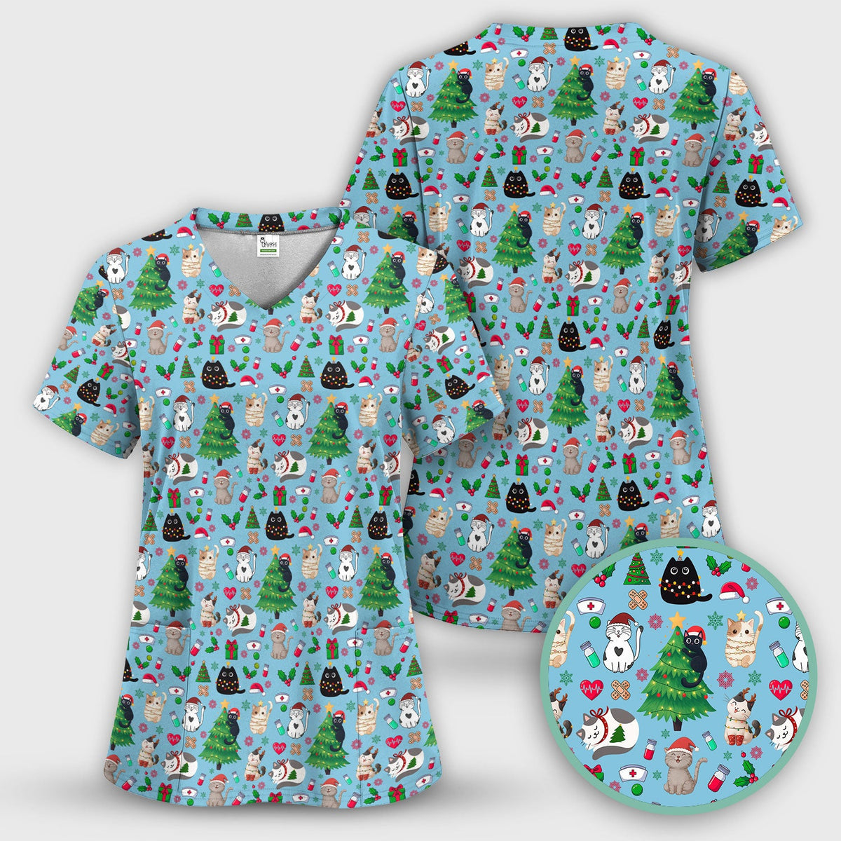 Christmas Pet Nurse Scrub Top