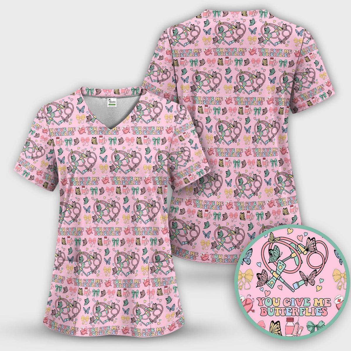 Butterfly Heart Nurse Scrub Set - Valentines Day Gift