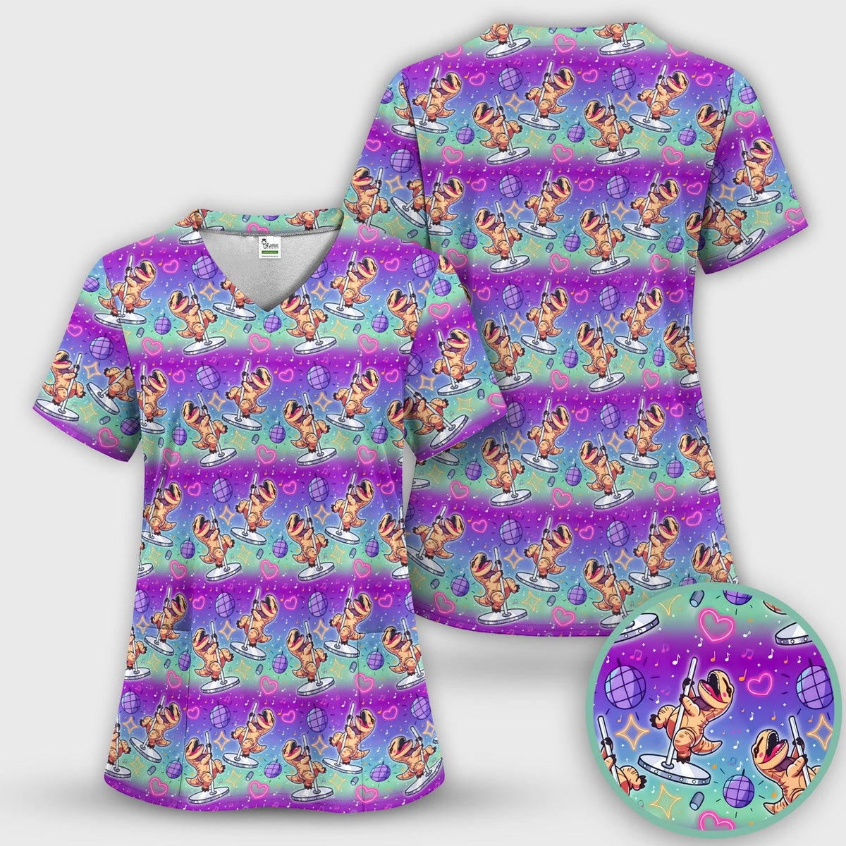 Dancing Dinosaur Disco Nurse Scrub Set