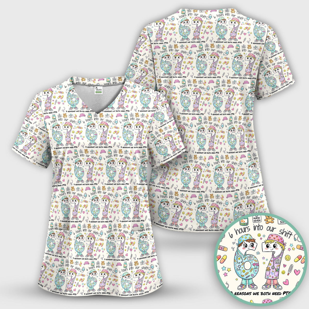 Six Hours Into Shift Beige Nurse Scrub Set