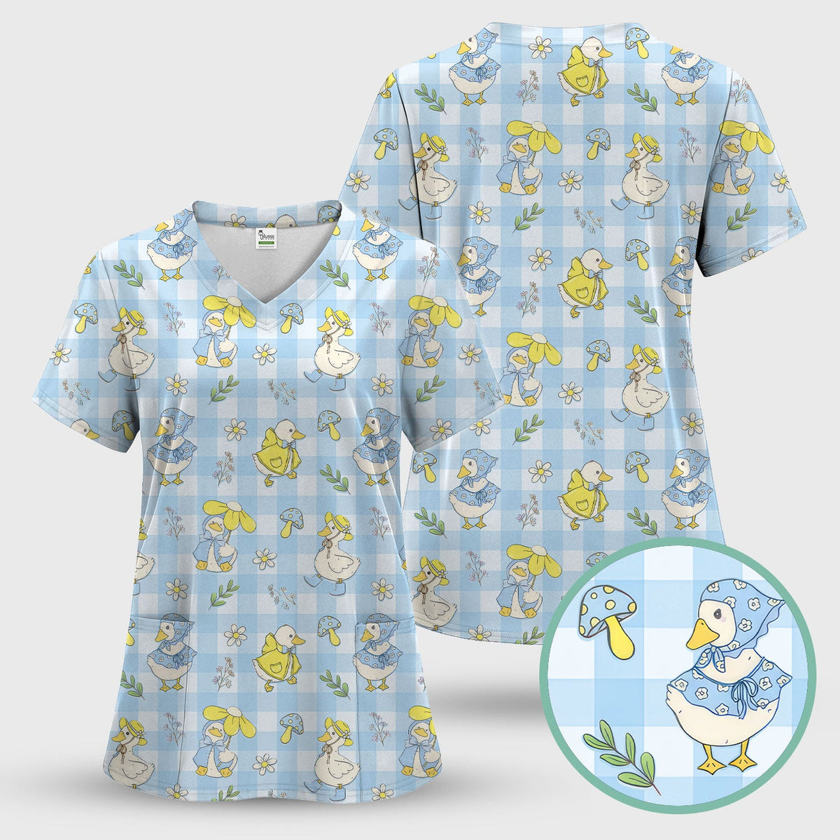 Duck Outfit Gingham Nurse Scrub Top