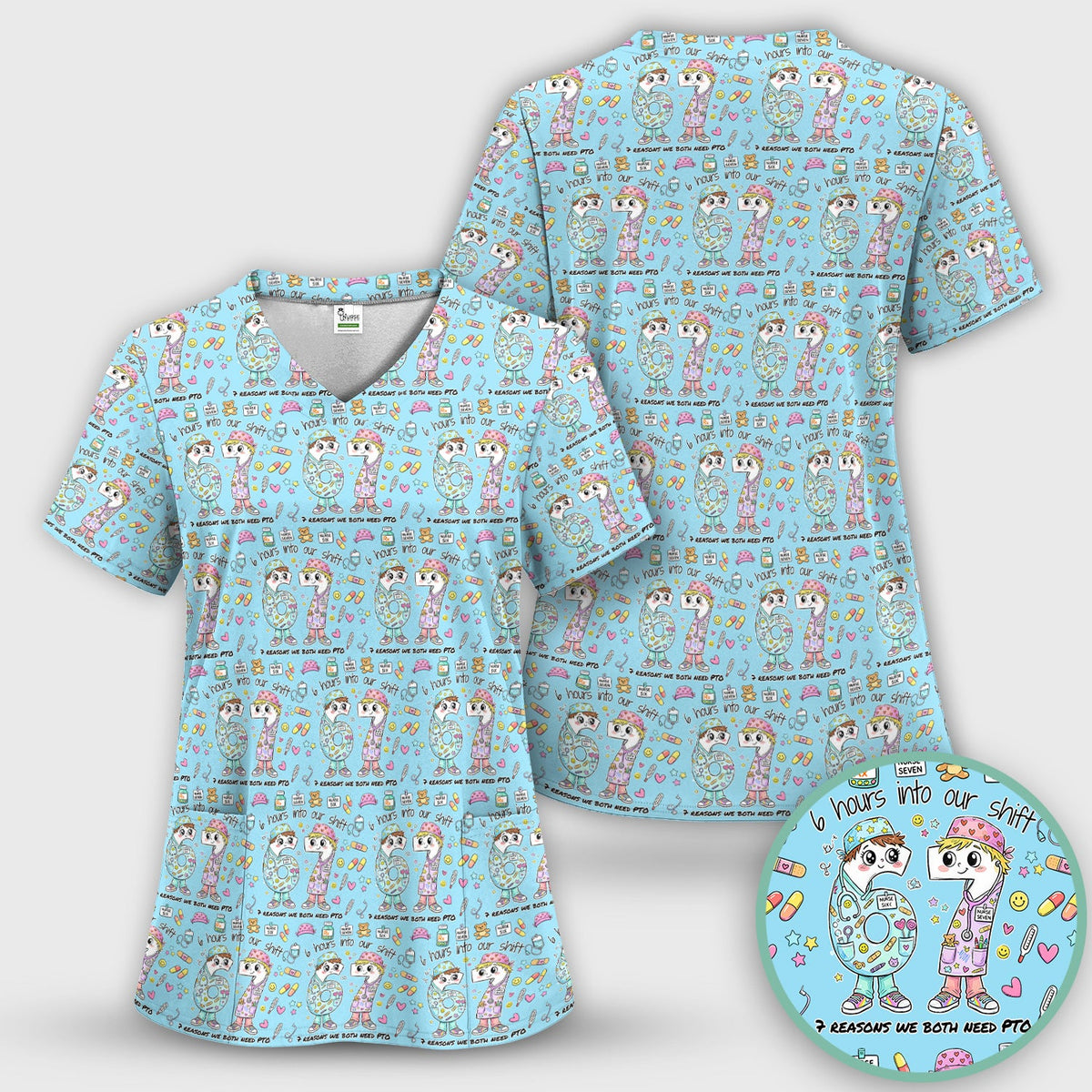 Six Hours Into Shift Blue Nurse Scrub Top