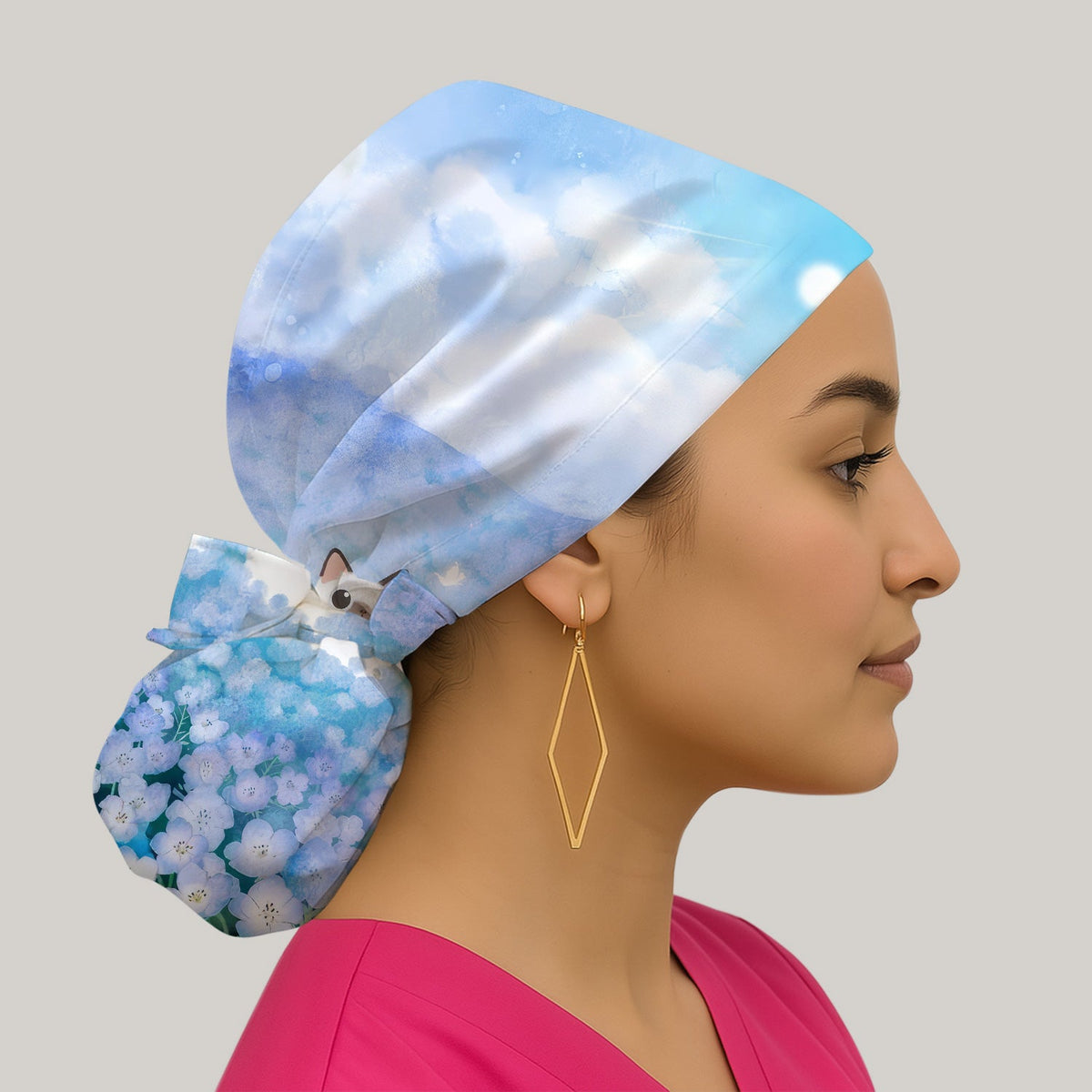 Dreamy Cat Cloud Hydrangea Scrub Cap
