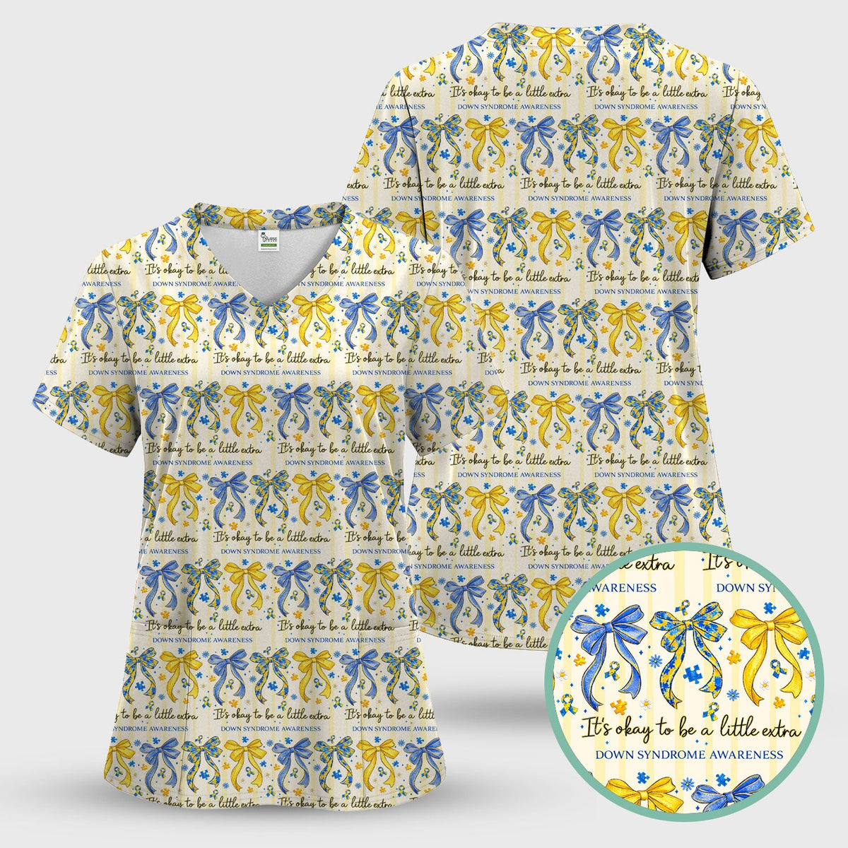 Down Syndrome Awareness Ribbon Nurse Scrub Set