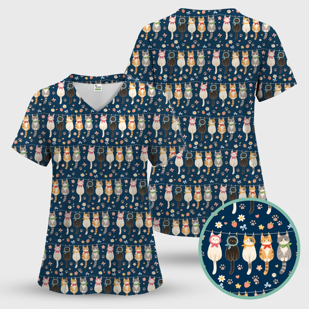 Cat Clothesline Nurse Scrub Top