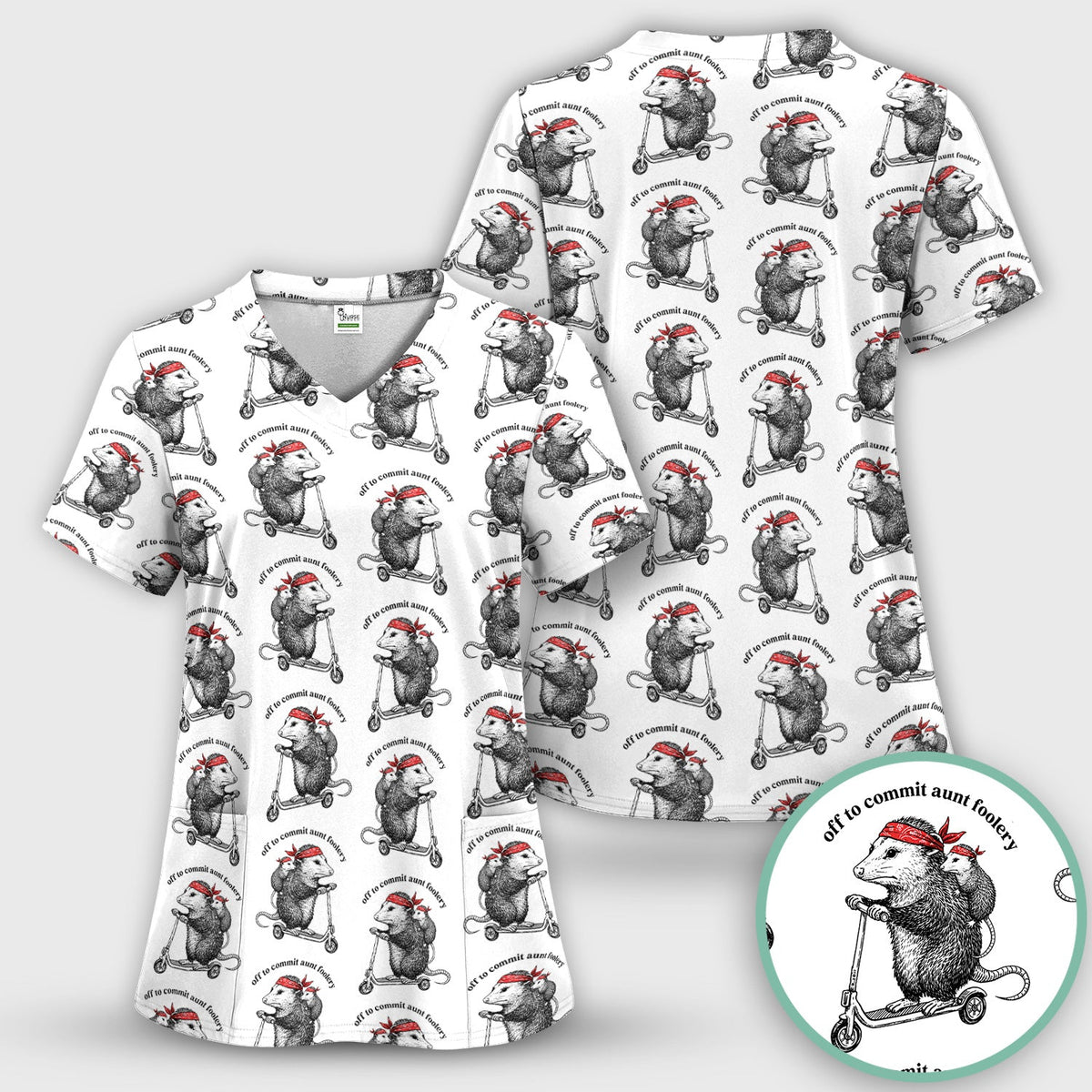 Aunt Foolery Opossum Nurse Scrub Top