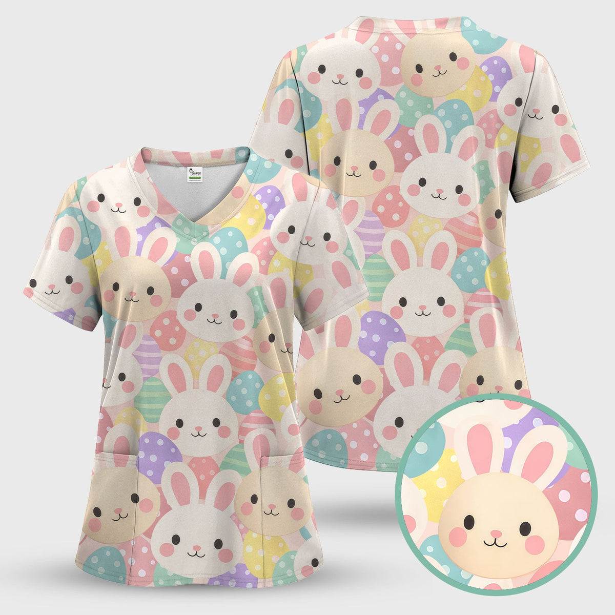 Pastel Bunny Easter Eggs Nurse Scrub Set