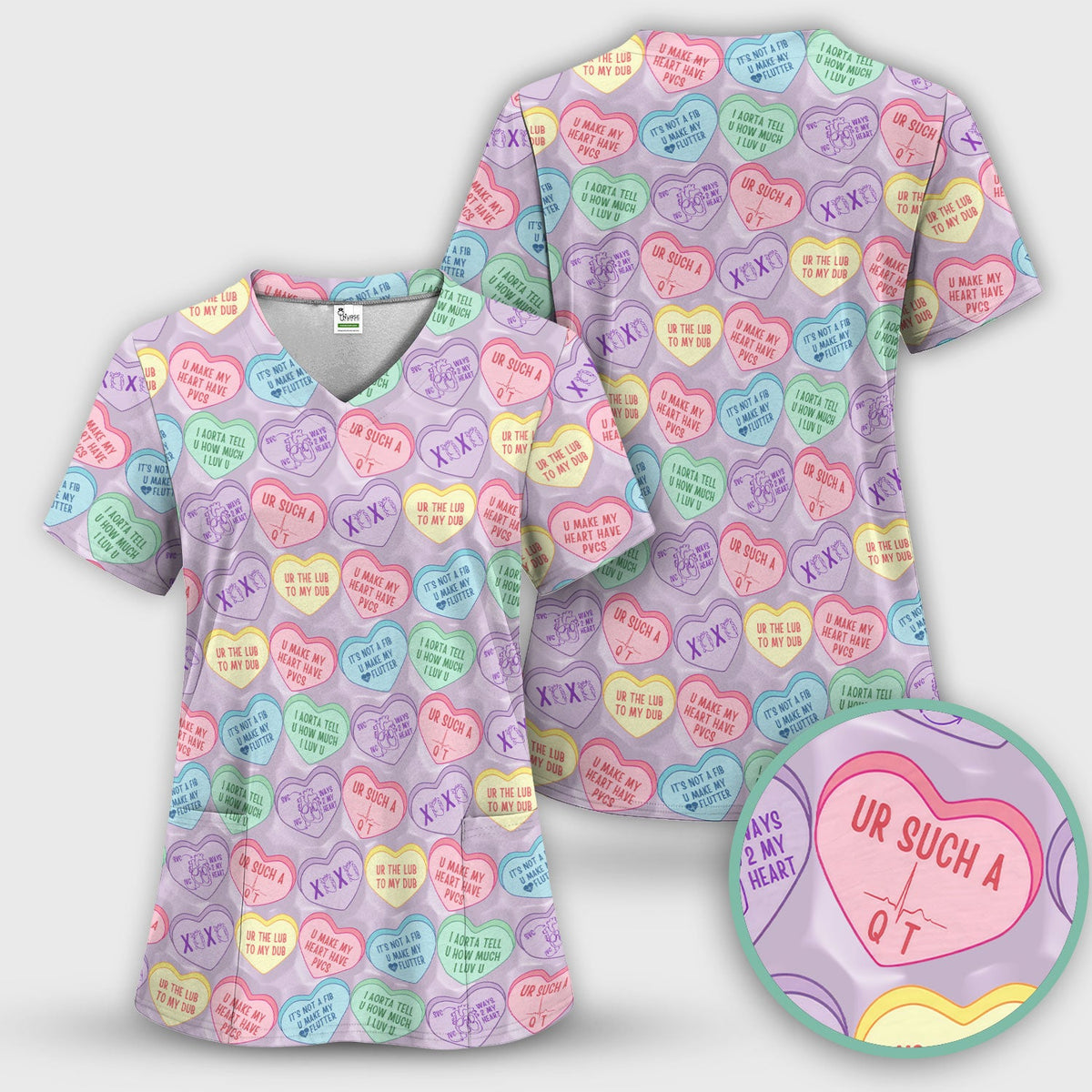 Candy Heart Nurse Scrub Set - Valentines Day Gift