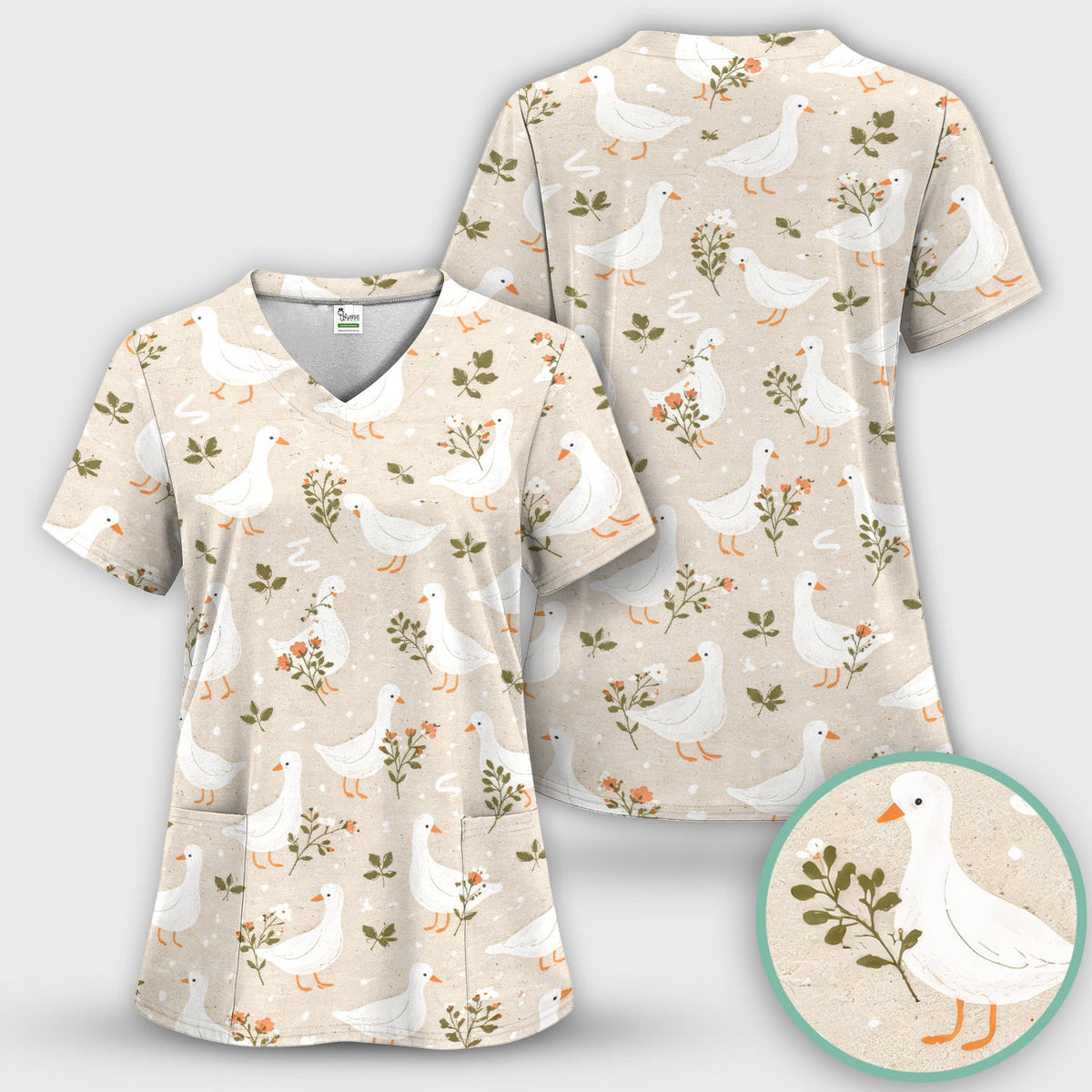 White Goose Floral Meadow Nurse Scrub Set