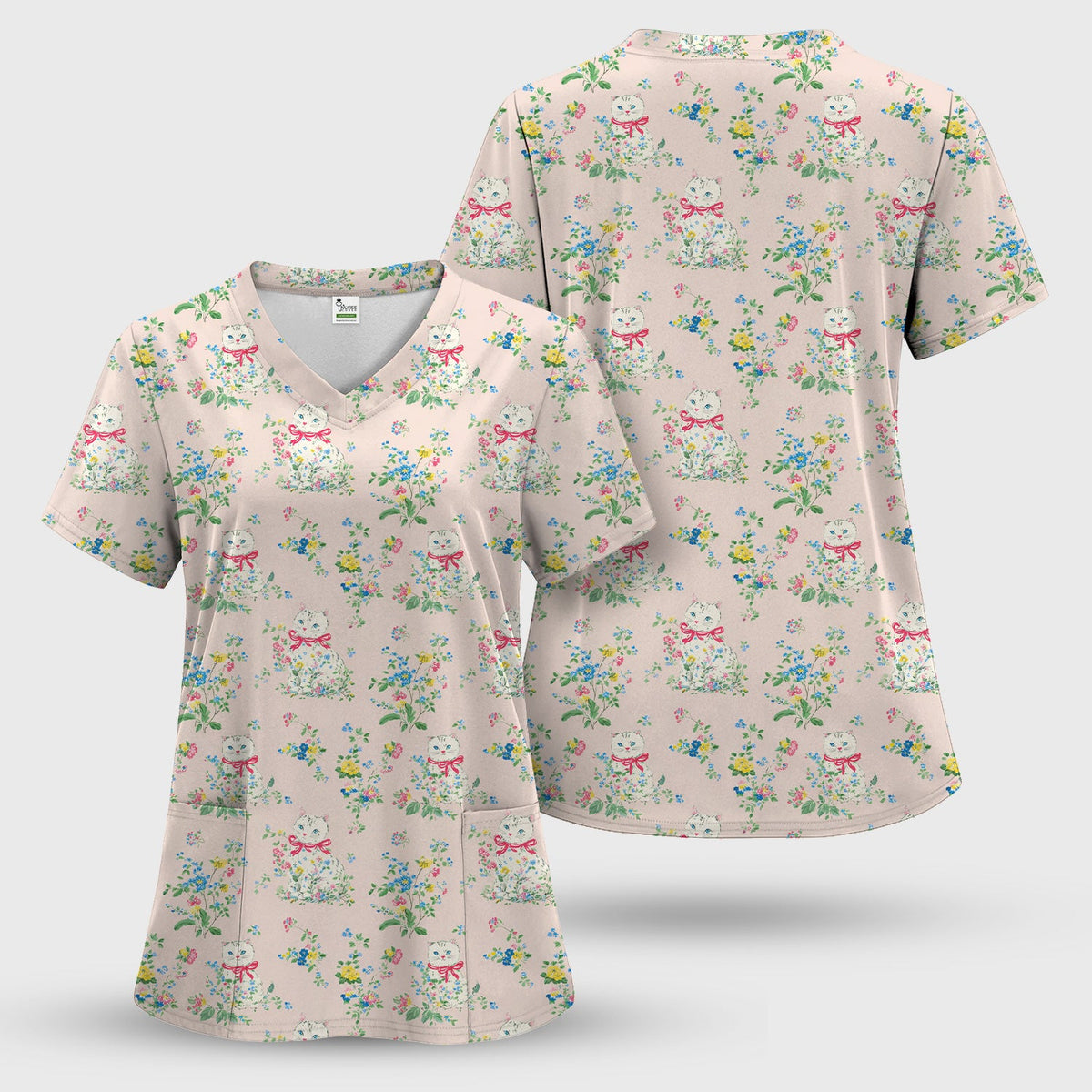 Vintage Floral Cat Nurse Scrub Set