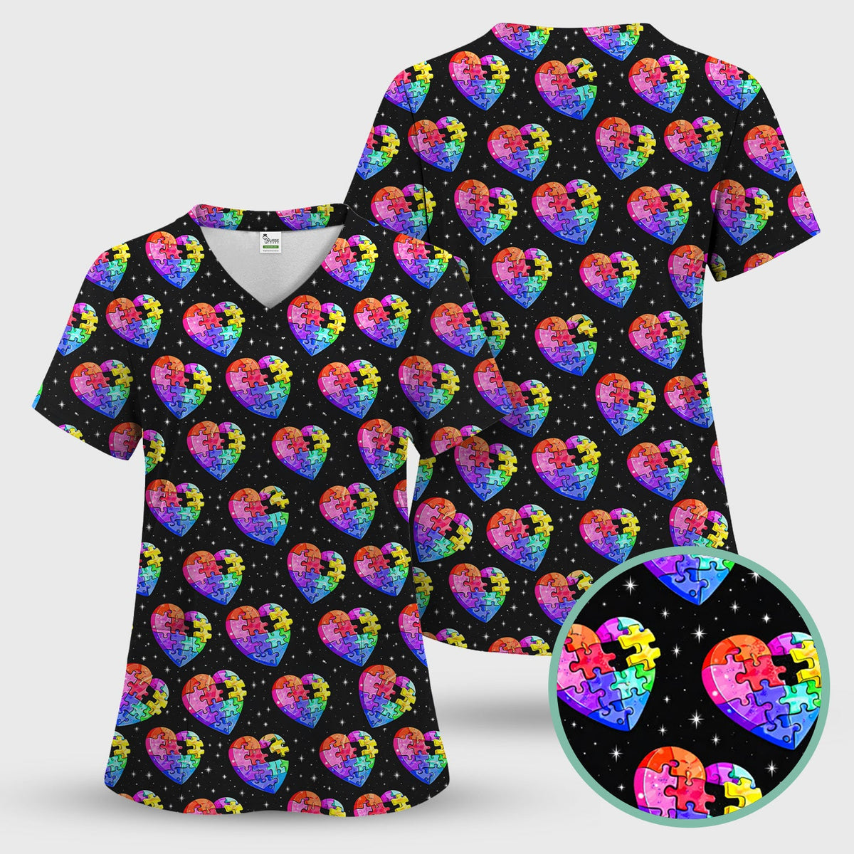 Personalized Rainbow Autism Heart Nurse Scrub Top