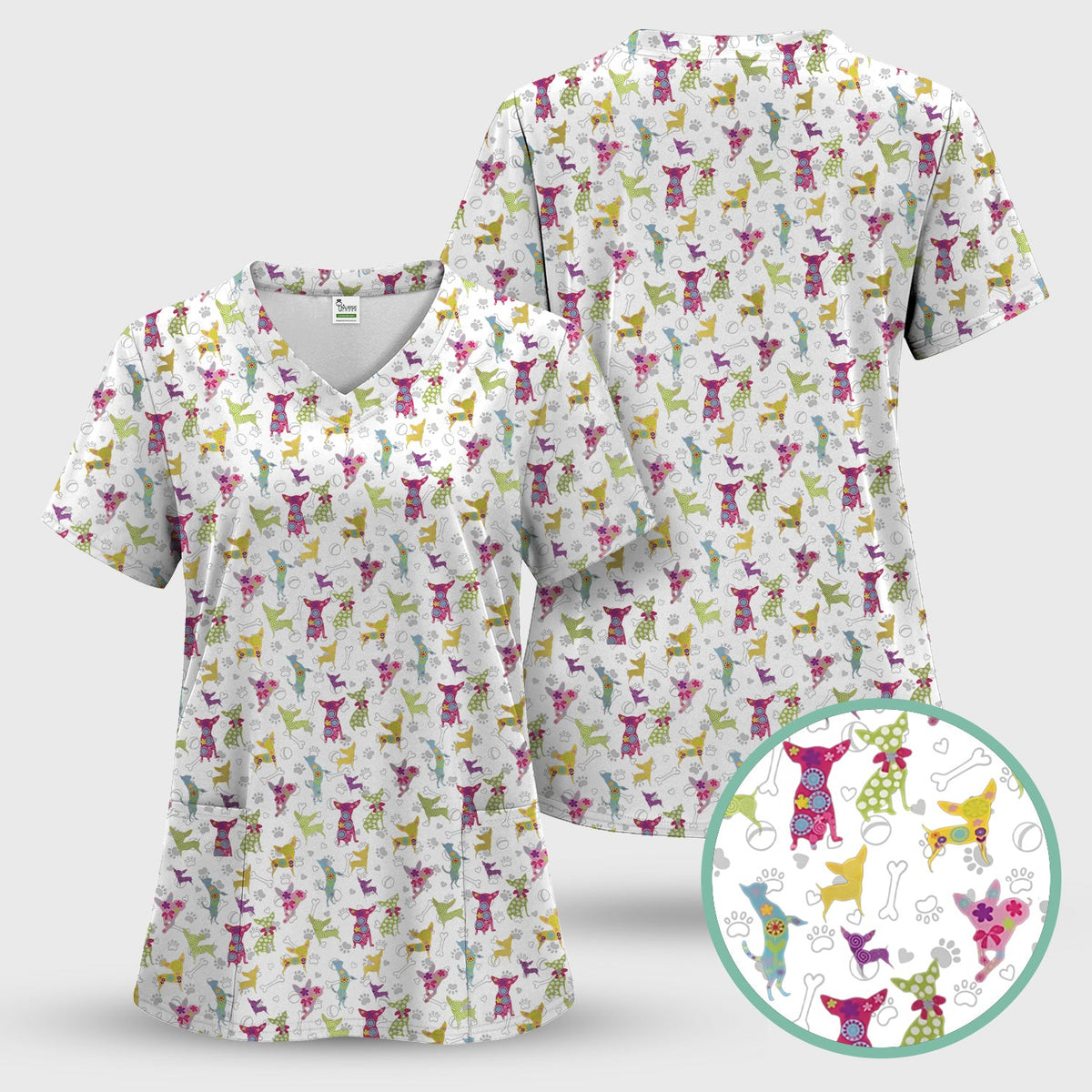 Colorful Playful Dog Nurse Scrub Set