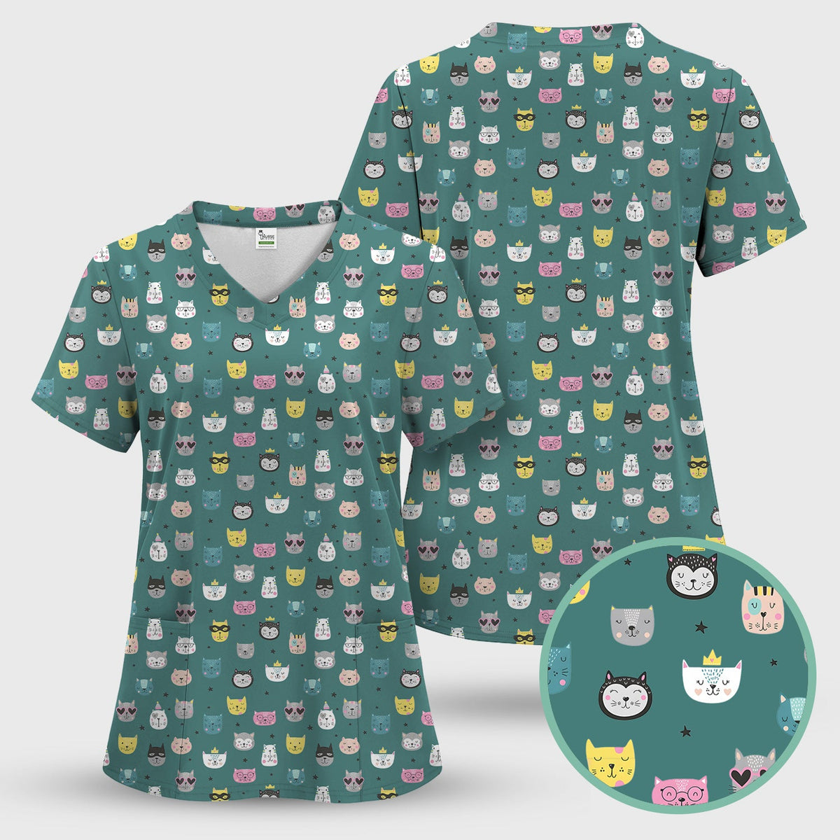 Colorful Kitty Nurse Scrub Set