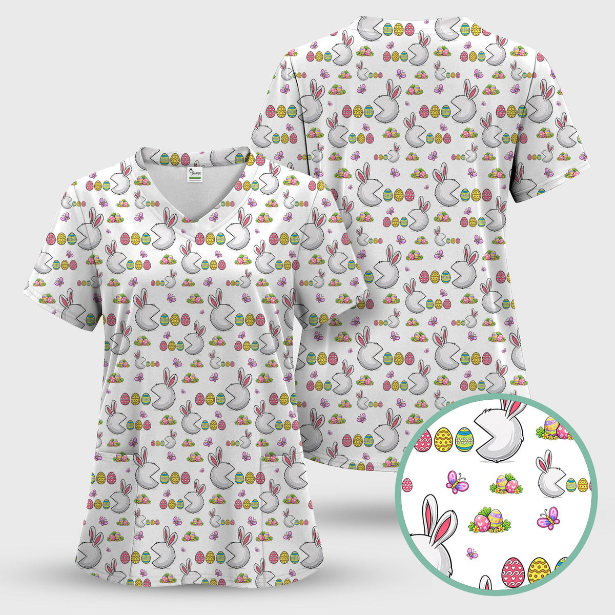 Bunny Colorful Eggs Nurse Scrub Set - Easter Gift