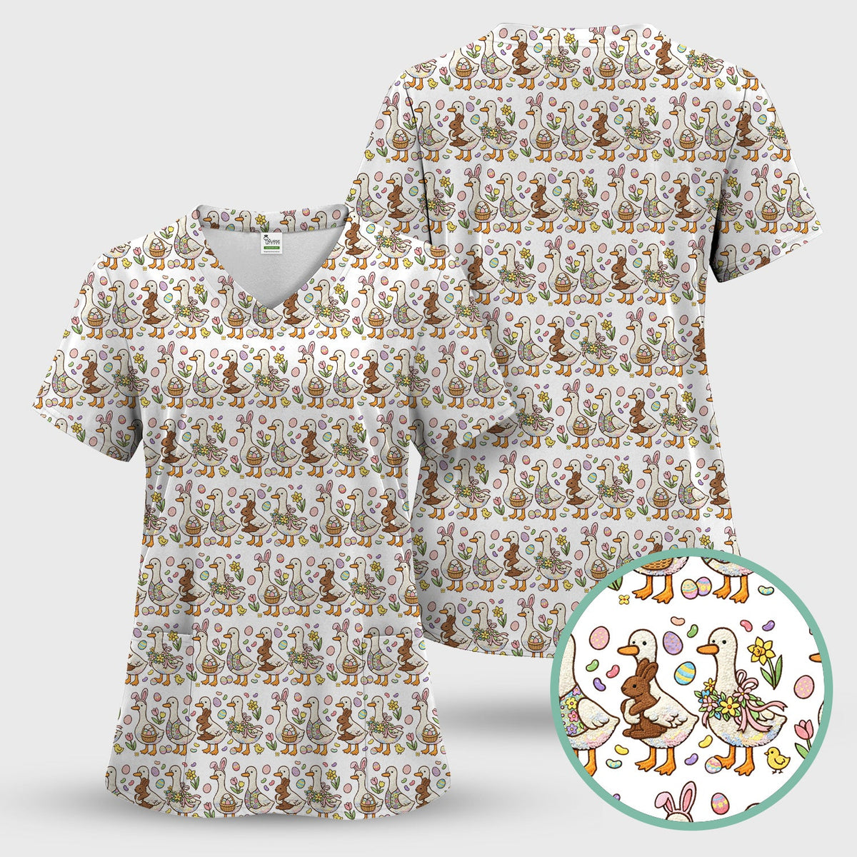 Duck Bunny Egg Floral Nurse Scrub Set - Easter Gift