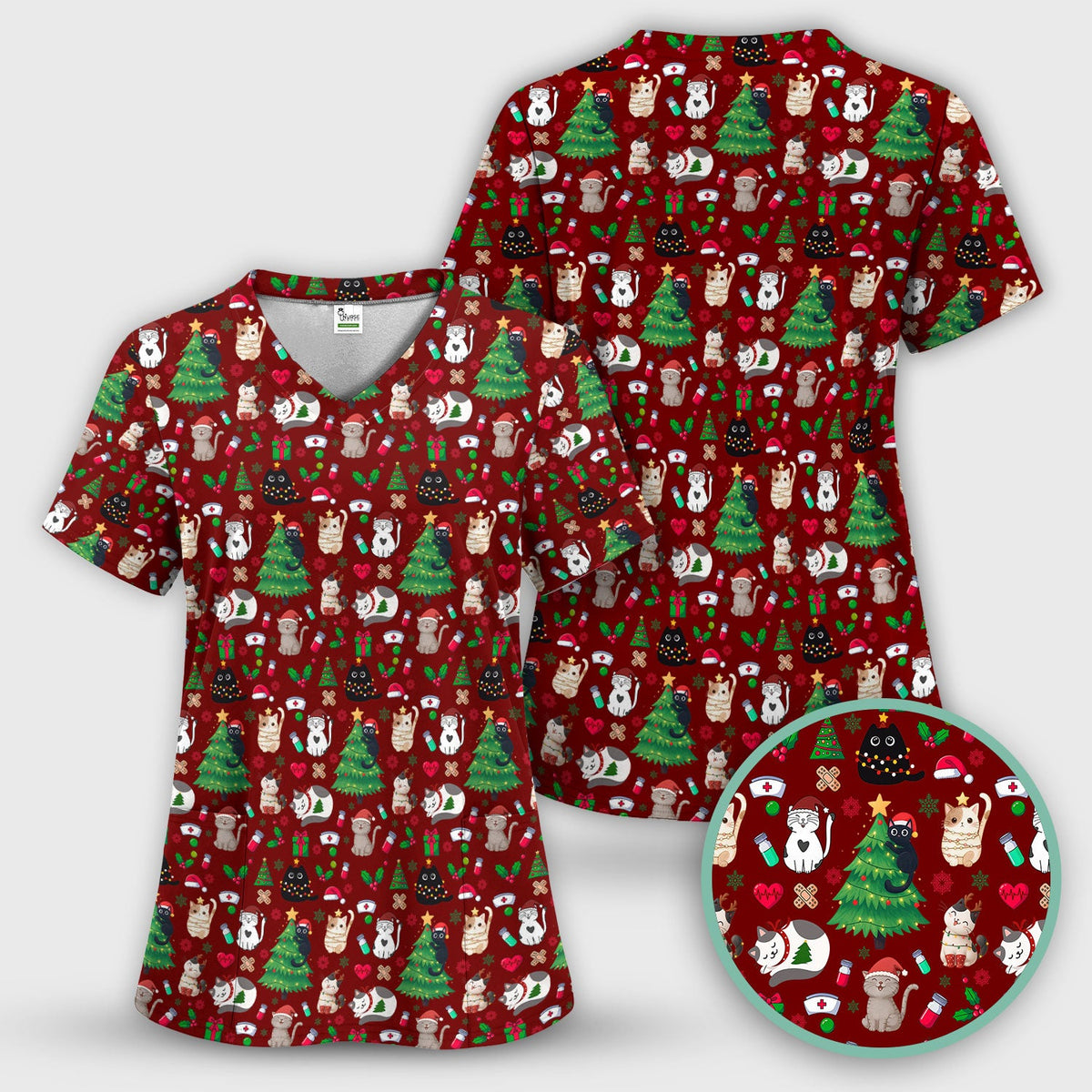 Christmas Pet Nurse Scrub Top