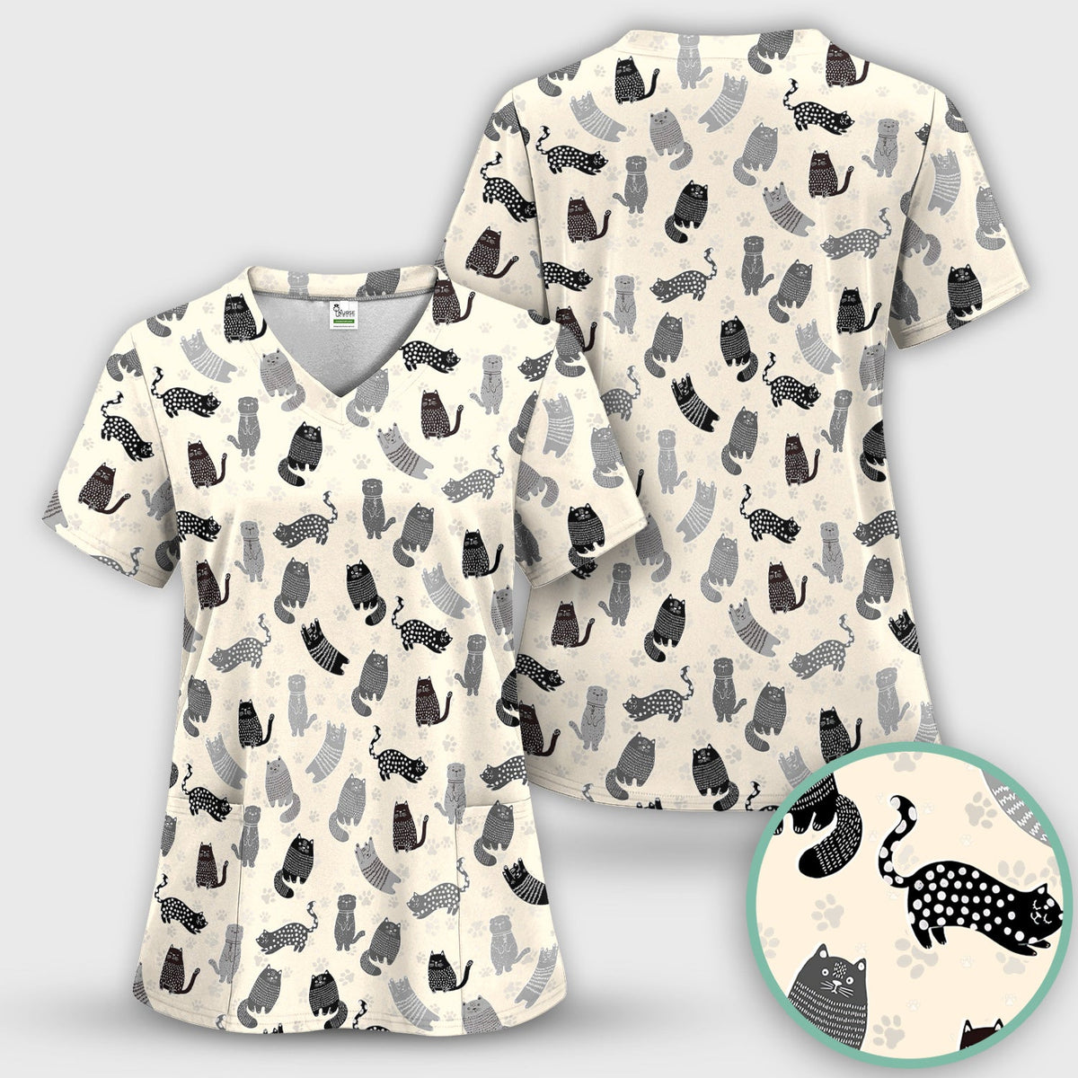 Cat Paw Print Nurse Scrub Top