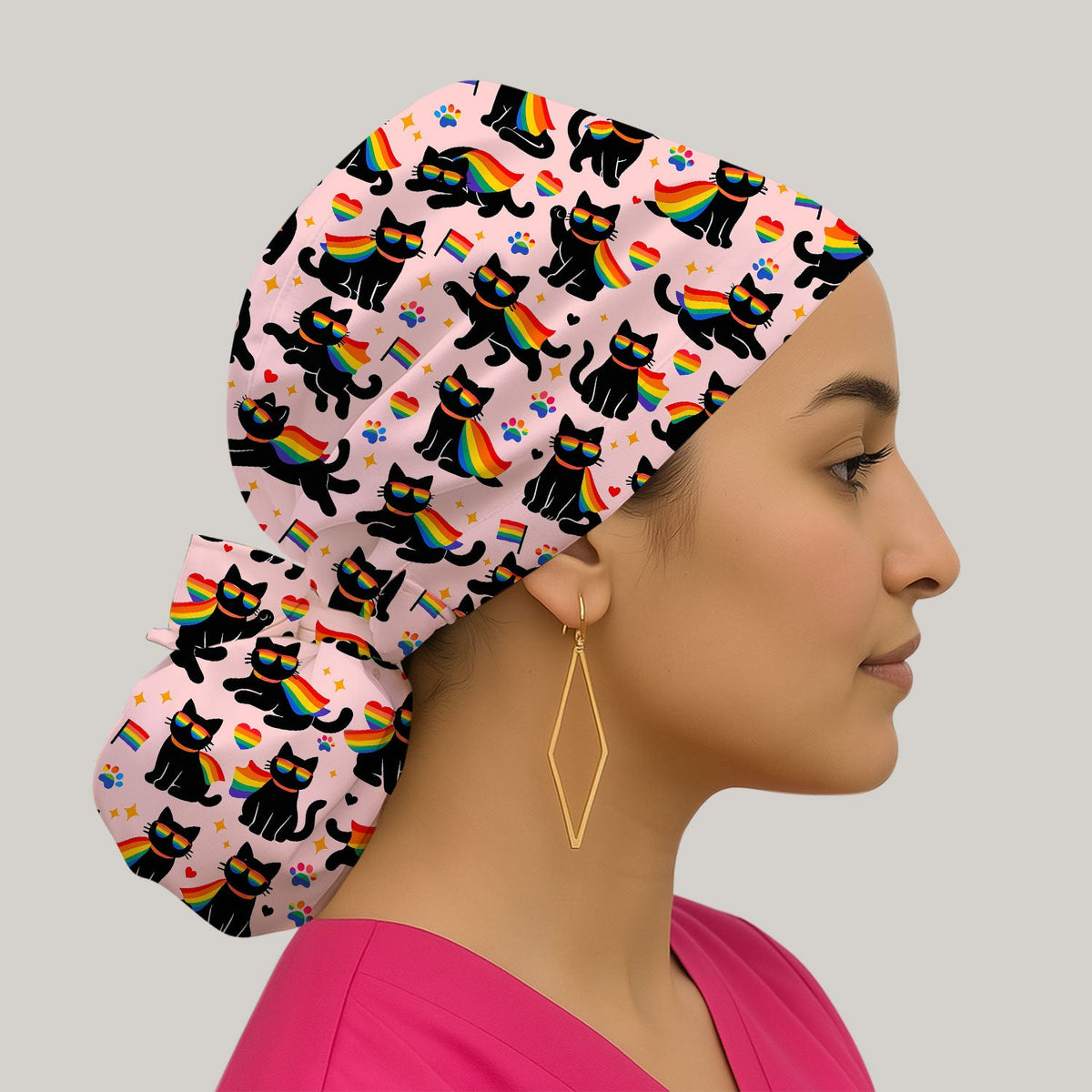 Rainbow Black Cat Pride Scrub Cap
