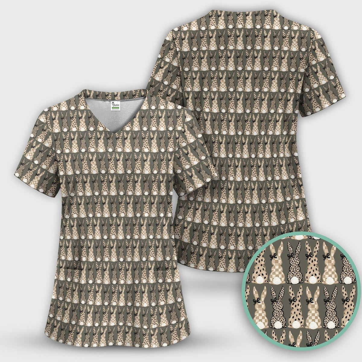 Vintage Bunny Beige Nurse Scrub Top