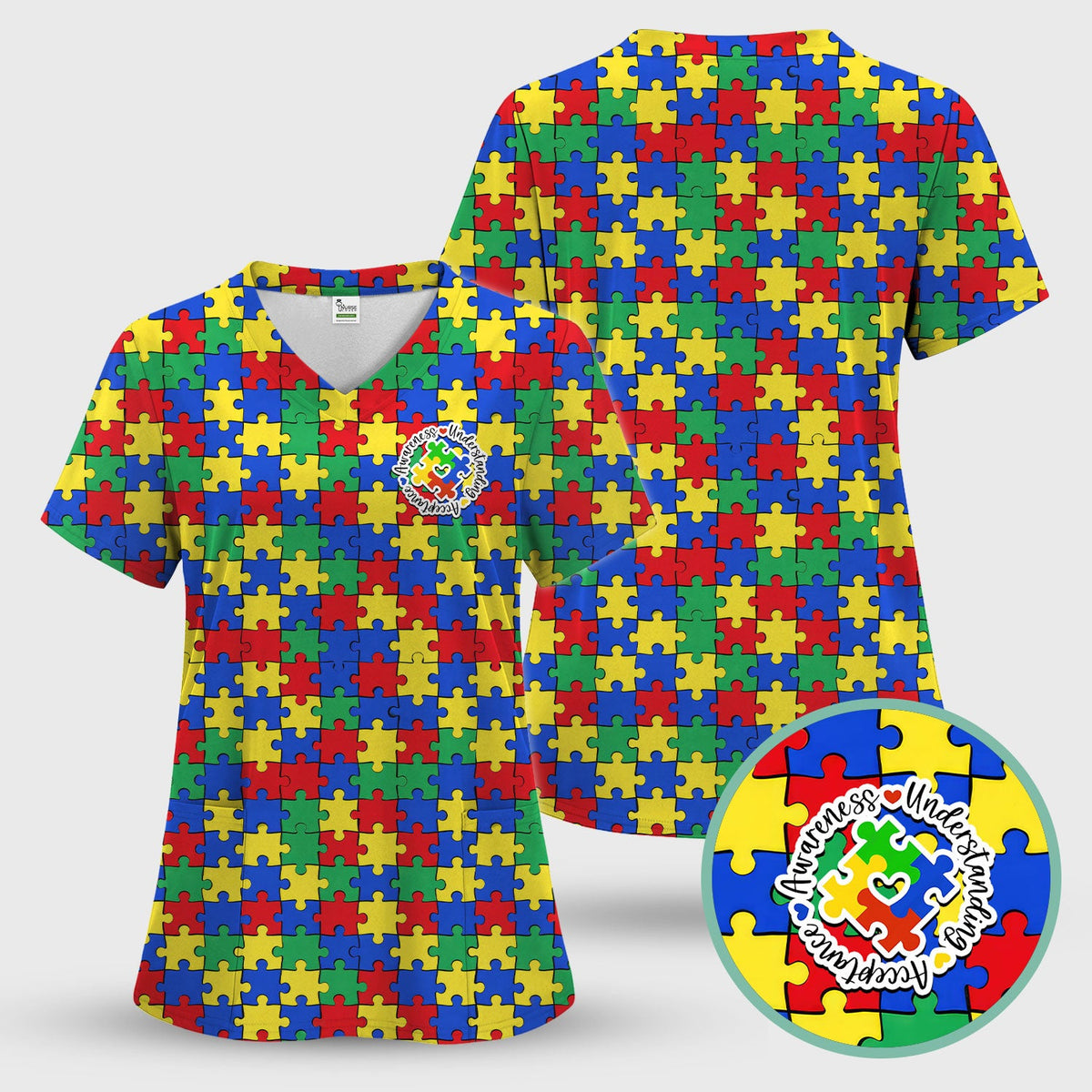 Autism Awareness Puzzle Nurse Scrub Set