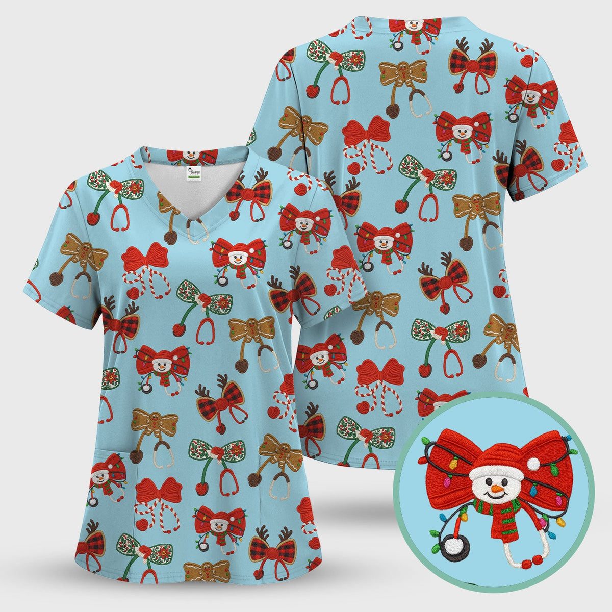 Christmas Stethoscope Bow Nurse Scrub Set