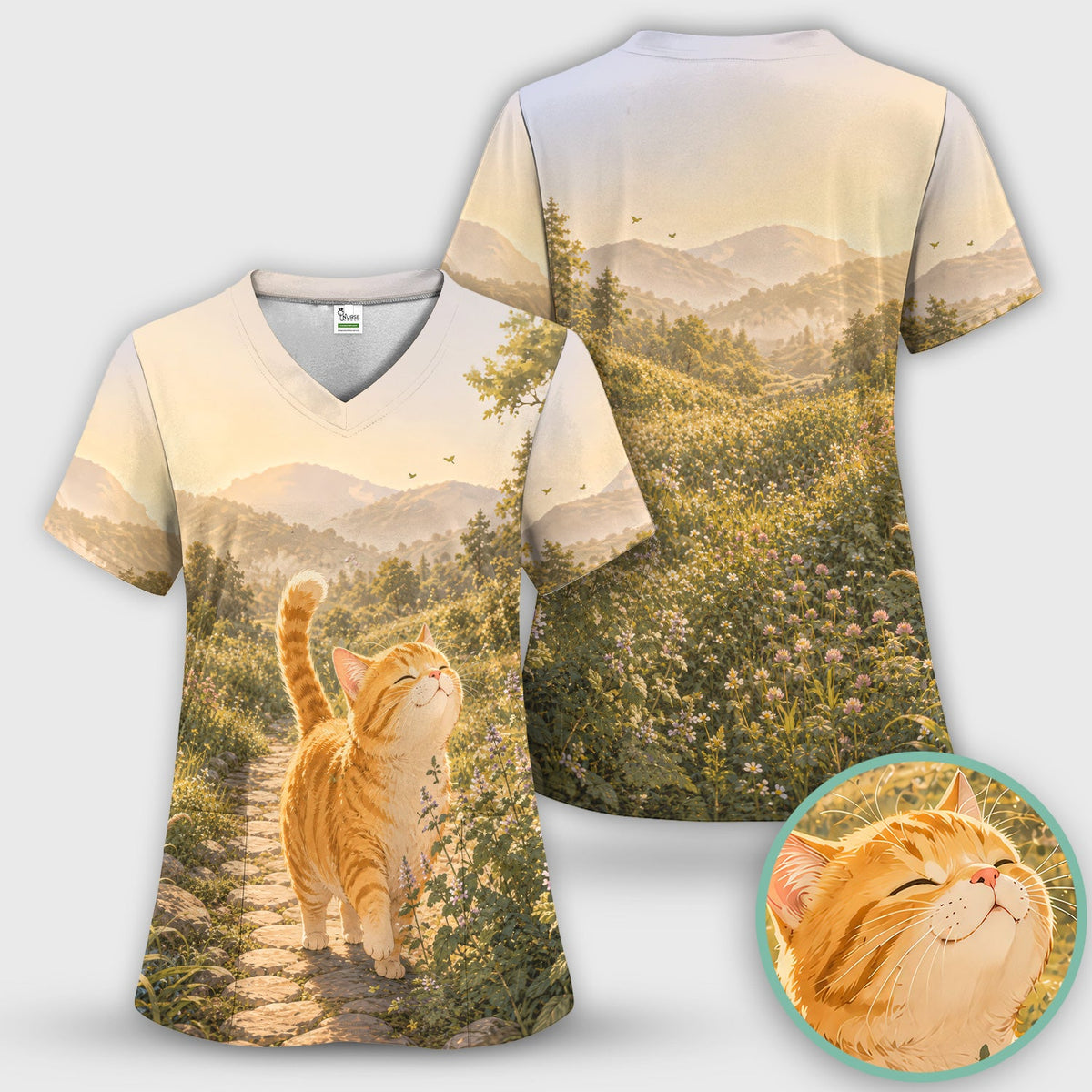 Sunny Mountain Cat Nurse Scrub Top