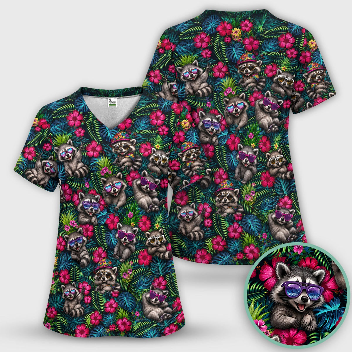 Tropical Raccoon Nurse Floral Scrub Set