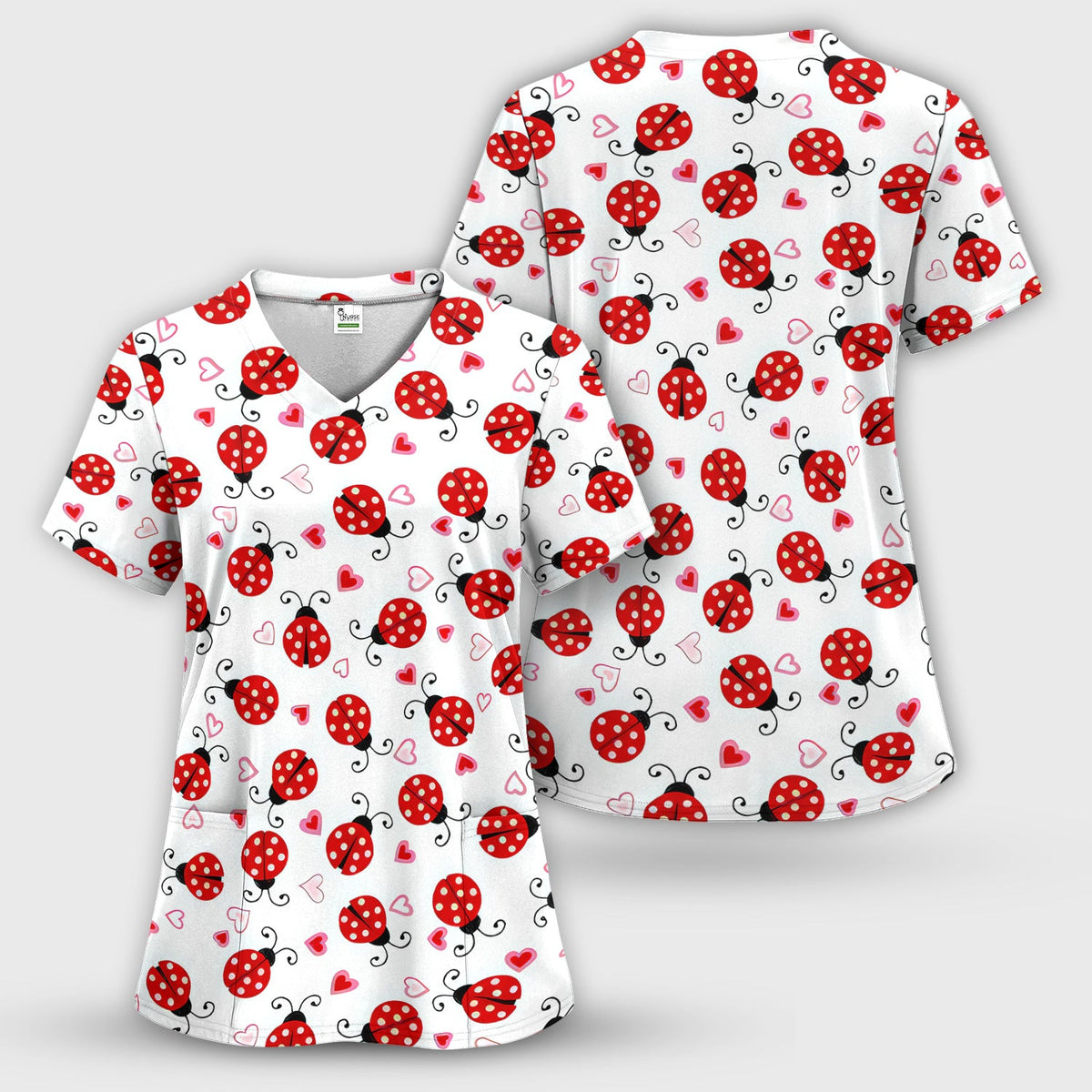 Ladybug Heart Love Nurse Scrub Set