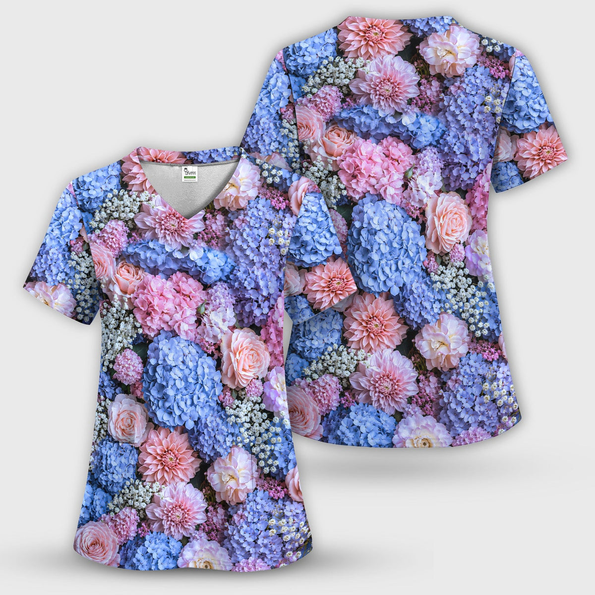 Pastel Hydrangea Rose Blossom Nurse Scrub Set