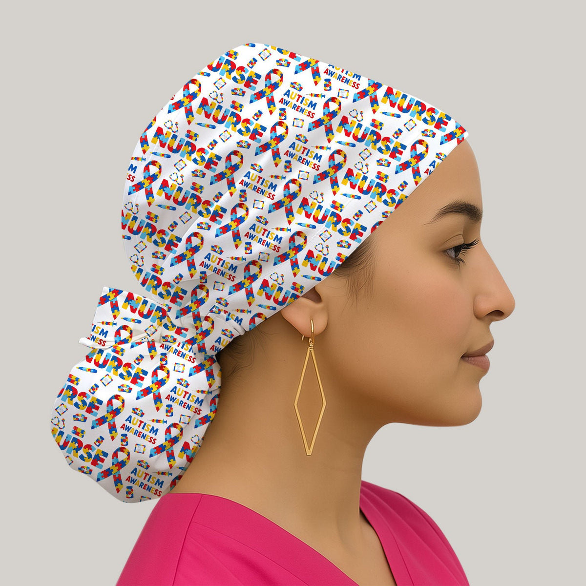 Autism Awareness Puzzle Ribbon Scrub Cap
