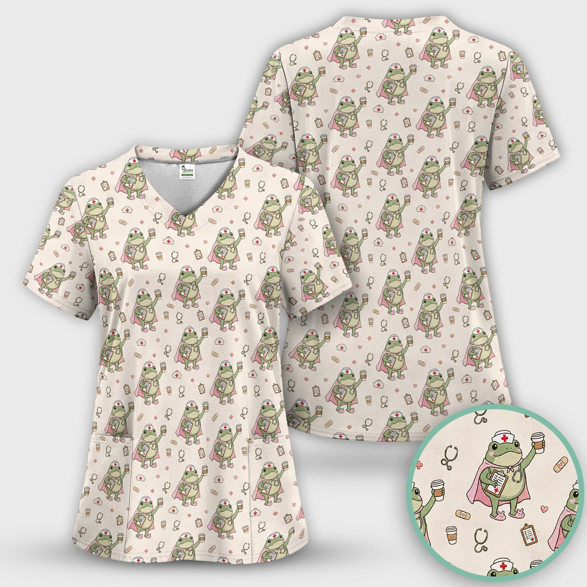 Super Nurse Frog Scrub Top