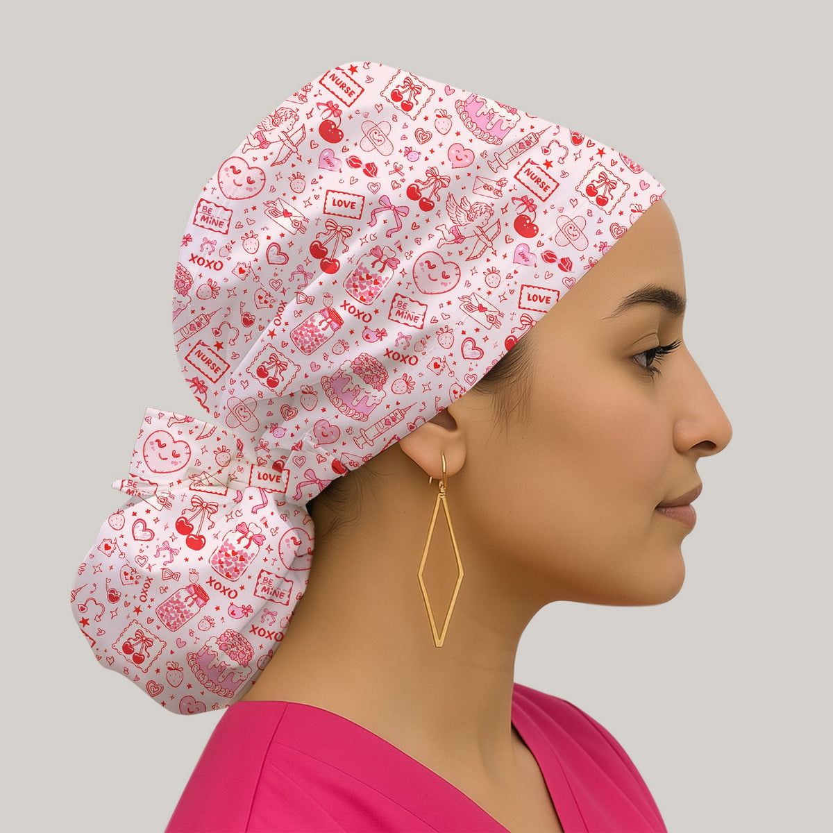 Valentine Pink XOXO Nurse Scrub Cap