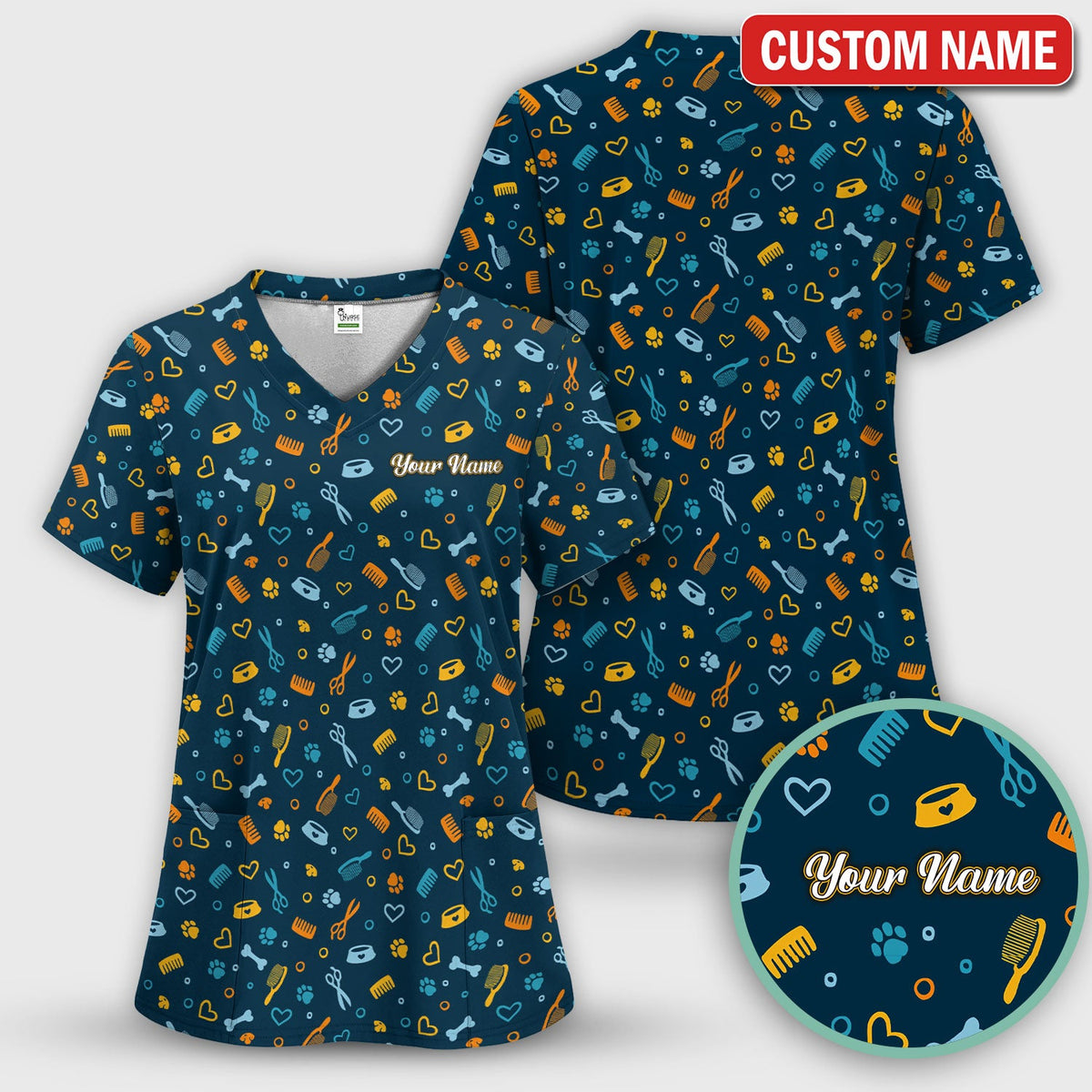 Personalized Dog Cat Grooming Nurse Scrub Top