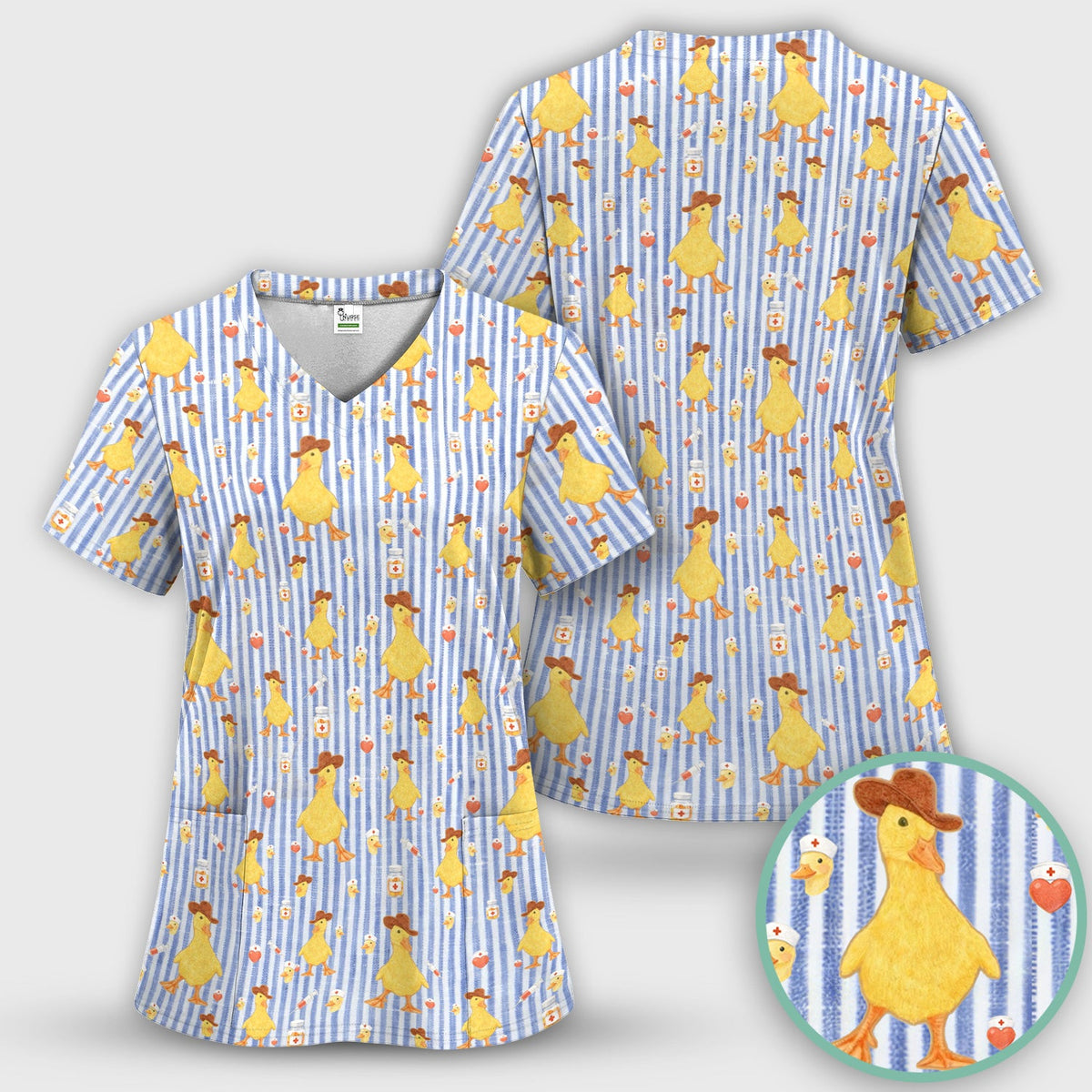 Cowboy Ducktor Vertical Stripe Nurse Scrub Set