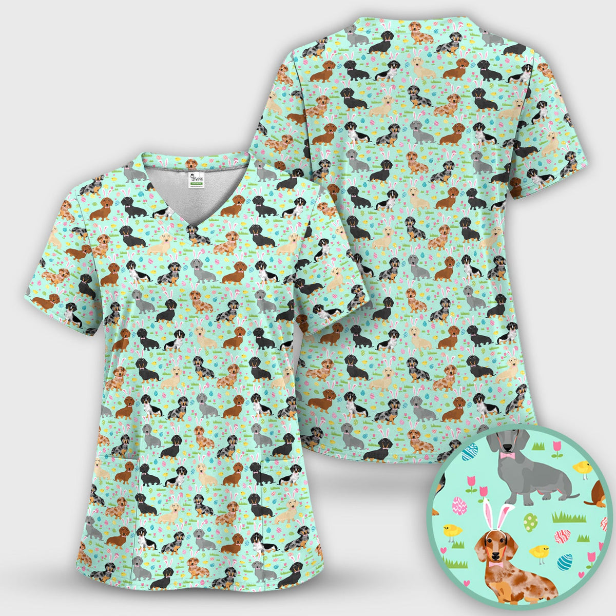 Dachshund Dog Nurse Scrub Top - Easter Gift