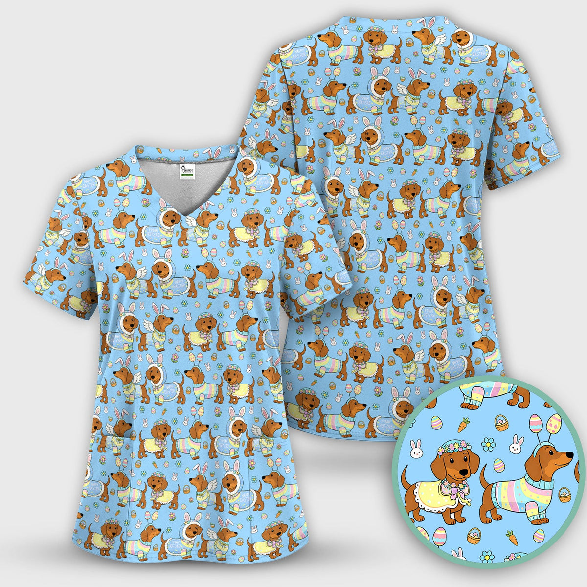 Dachshund Bunny Nurse Scrub Set - Easter Gift