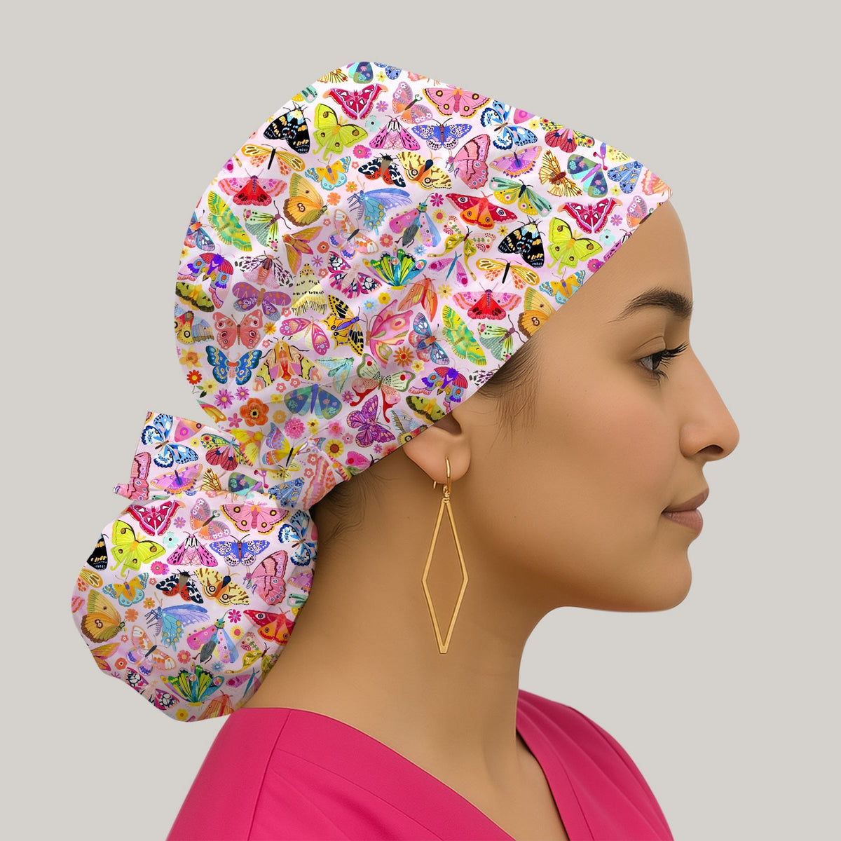 Cute Bright Butterfly Moth Floral Scrub Cap