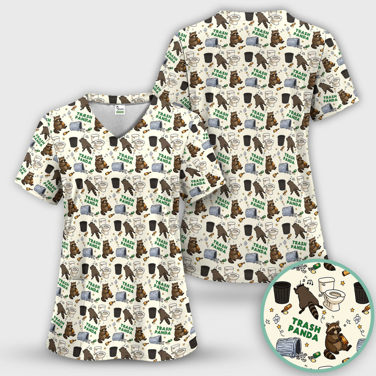 Trash Panda Raccoon Nurse Scrub Top