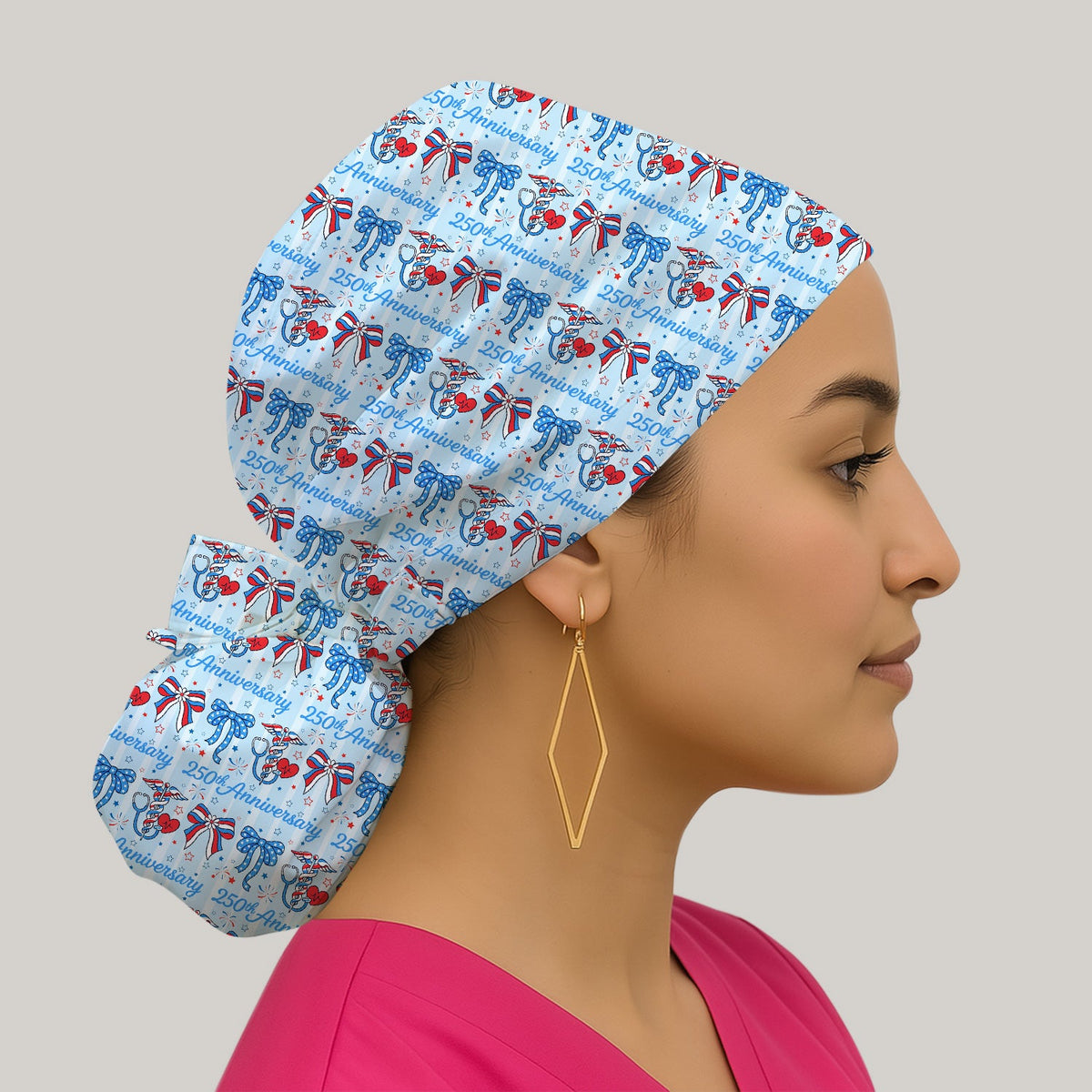 250th Anniversary Nurse Ribbon Heart Scrub Cap
